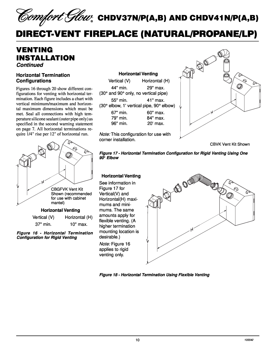 Desa CHDV37N/P Horizontal Termination Configurations, Direct-Vent Fireplace Natural/Propane/Lp, Venting Installation 