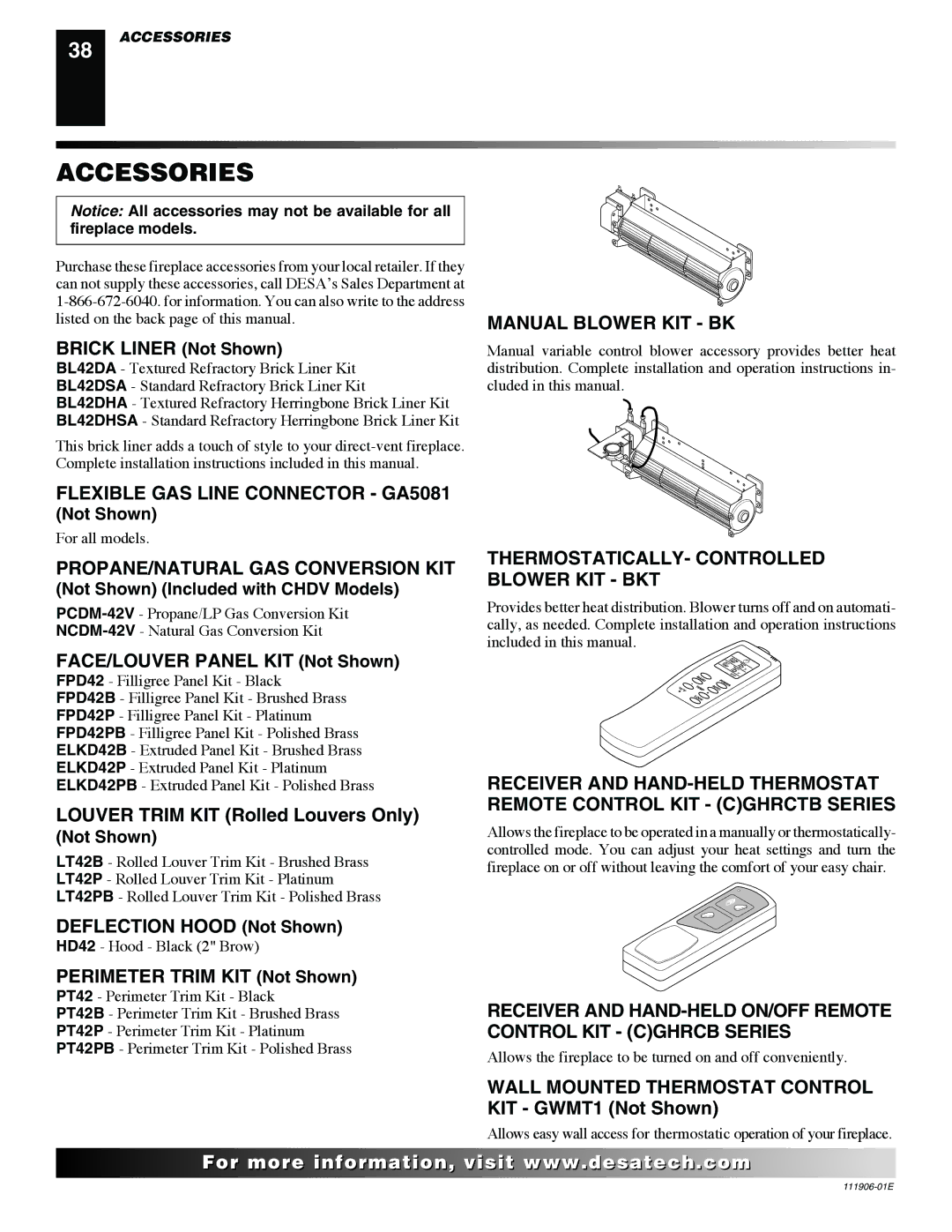 Desa VV42NB(1), CHDV42NR-B, V42P-A, V42N-A, VV42PB(1) installation manual Accessories 