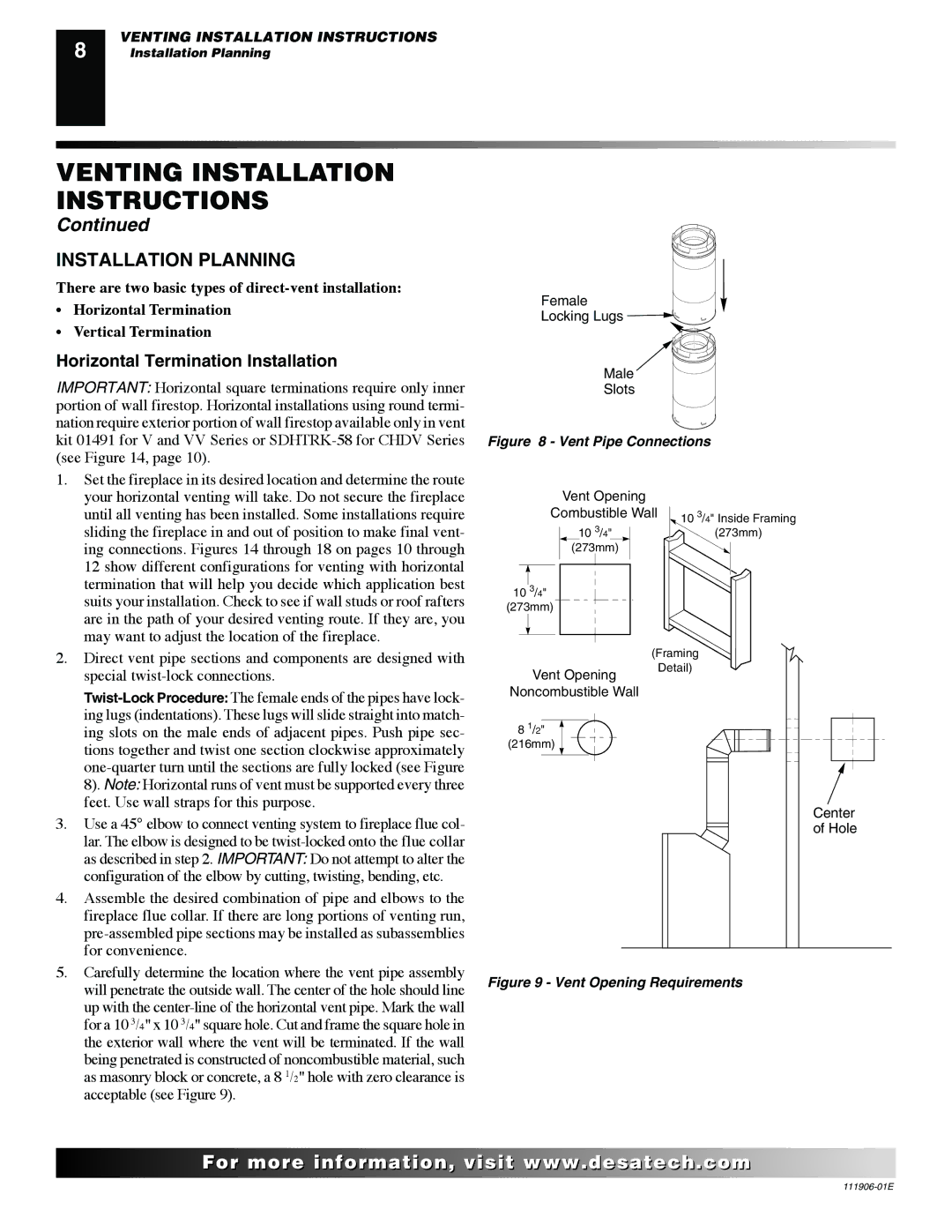 Desa VV42NB(1), CHDV42NR-B, V42P-A, V42N-A, VV42PB(1) Installation Planning, Horizontal Termination Installation 