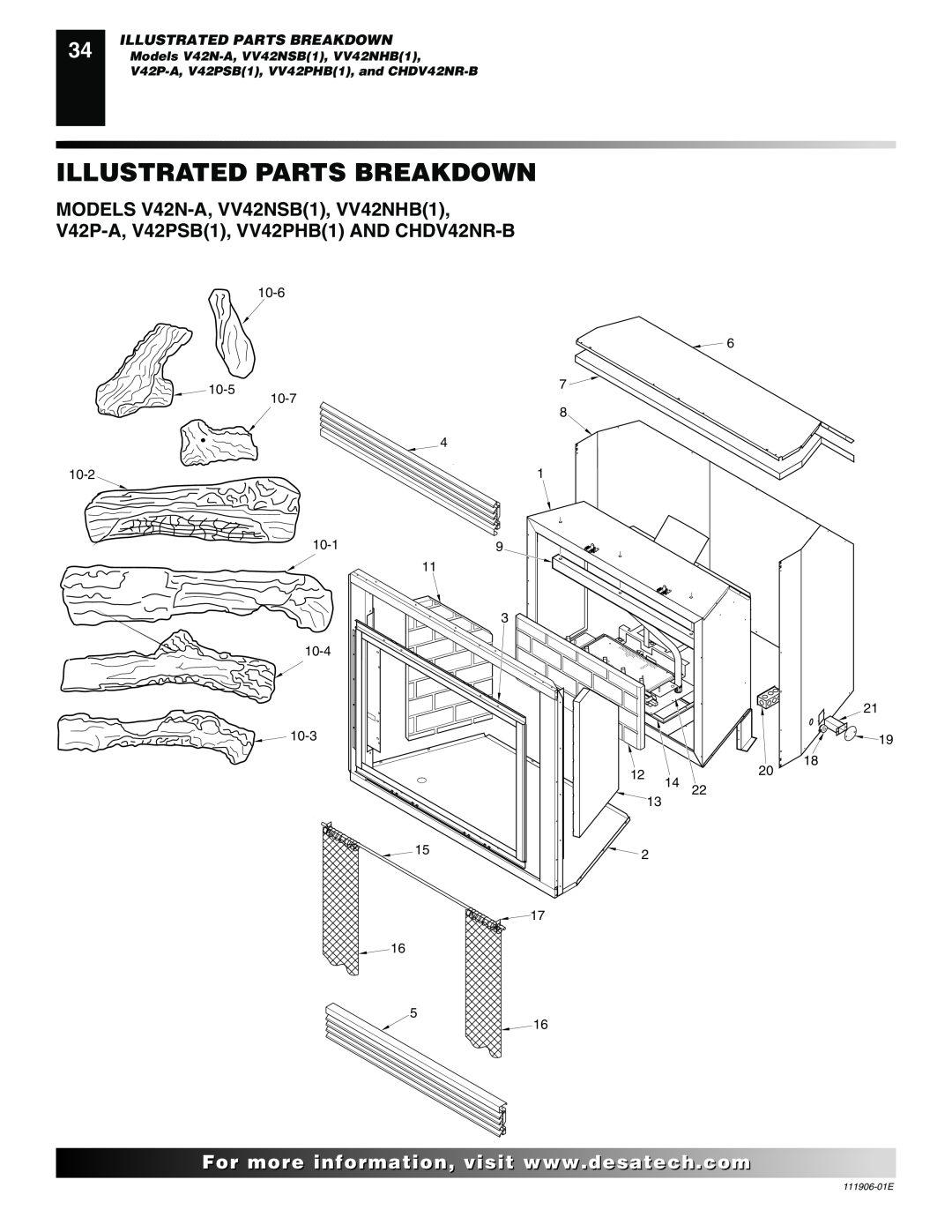 Desa VV42PB(1) Illustrated Parts Breakdown, MODELS V42N-A, VV42NSB1, VV42NHB1, V42P-A, V42PSB1, VV42PHB1 AND CHDV42NR-B 
