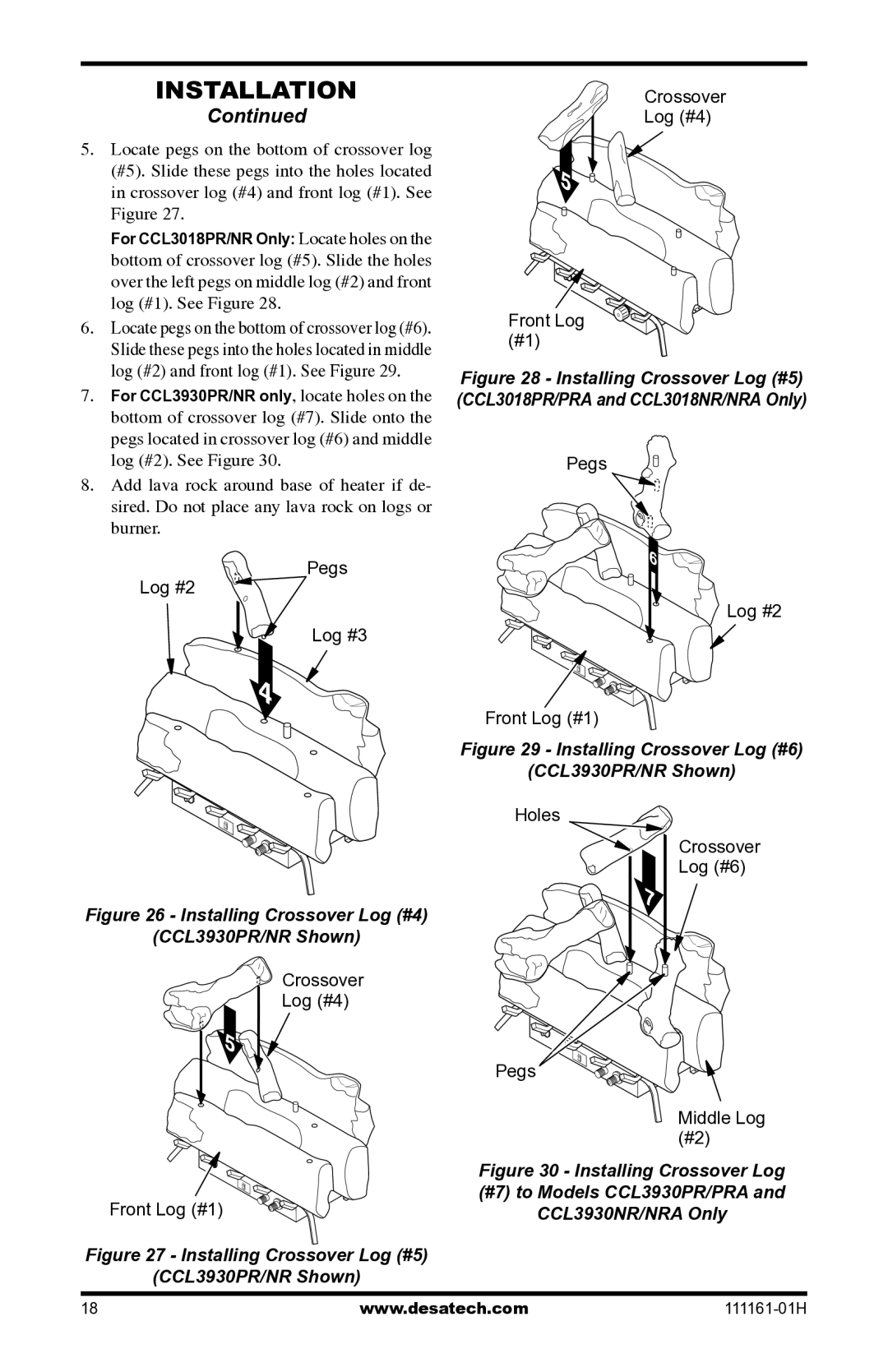 Desa CHL3924NR installation manual Installing Crossover Log #4 CCL3930PR/NR Shown 