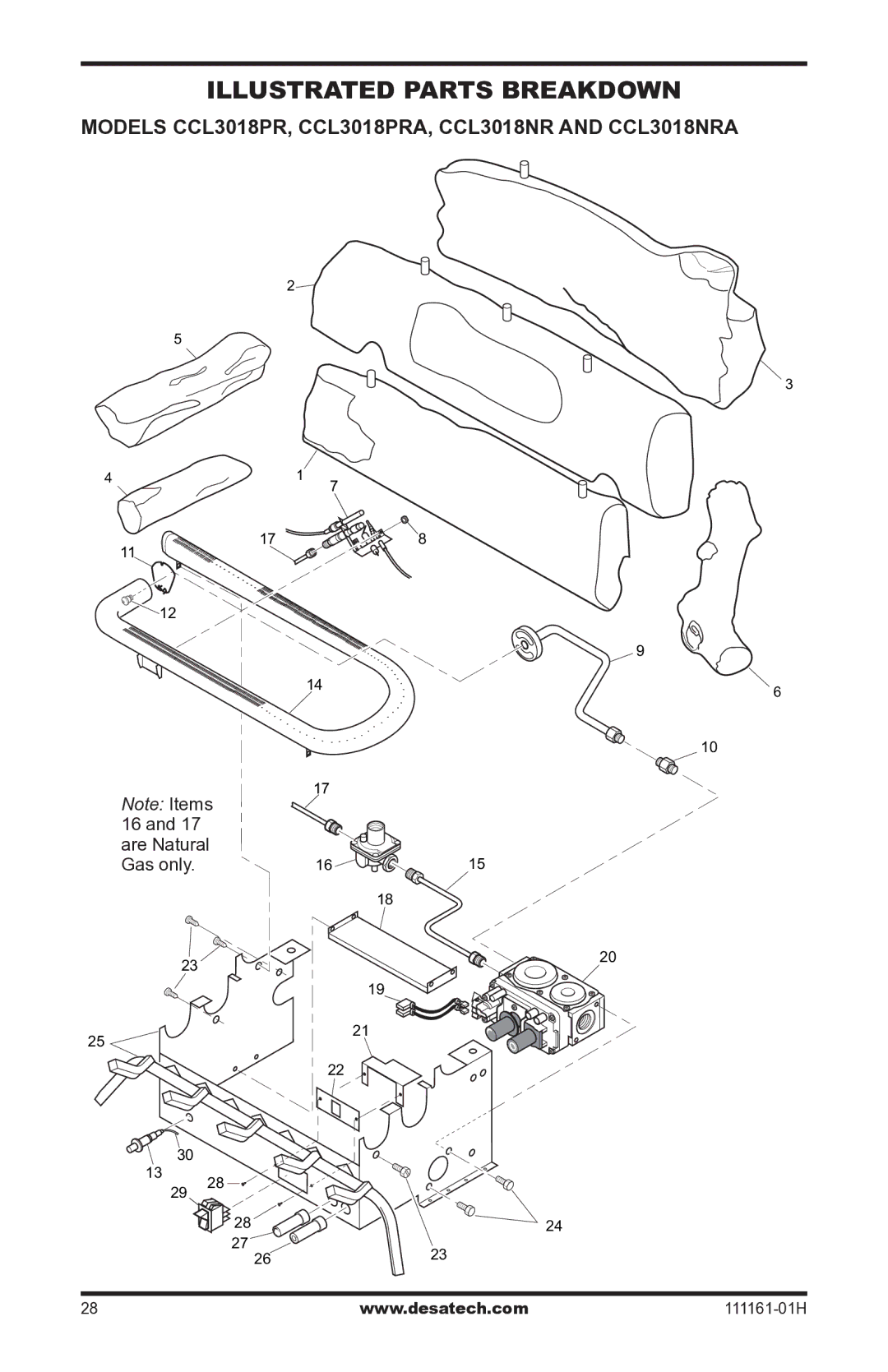 Desa CHL3924NR installation manual Illustrated Parts Breakdown, Models CCL3018PR, CCL3018PRA, CCL3018NR and CCL3018NRA 