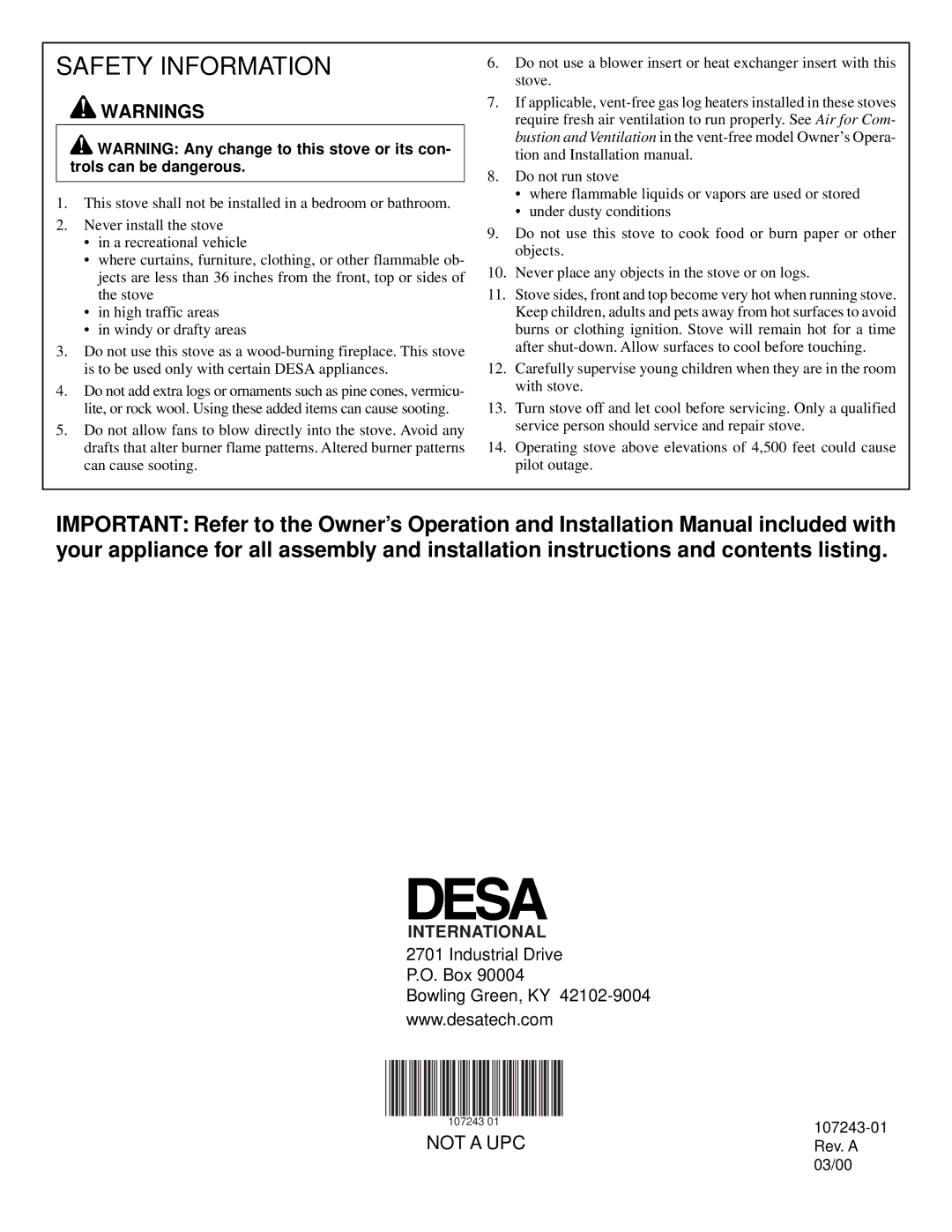 Desa CISCB manual Safety Information 