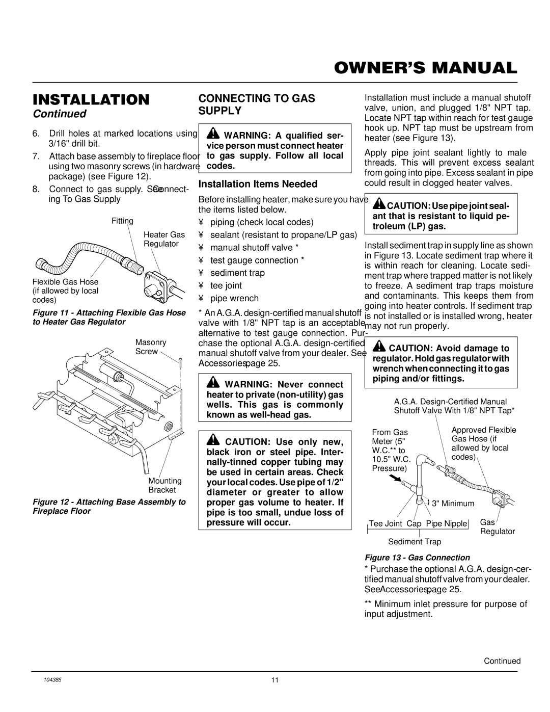 Desa CCL3930NT(A), CLD3018N, CLD3924NT Connecting to GAS Supply, Attaching Flexible Gas Hose to Heater Gas Regulator 