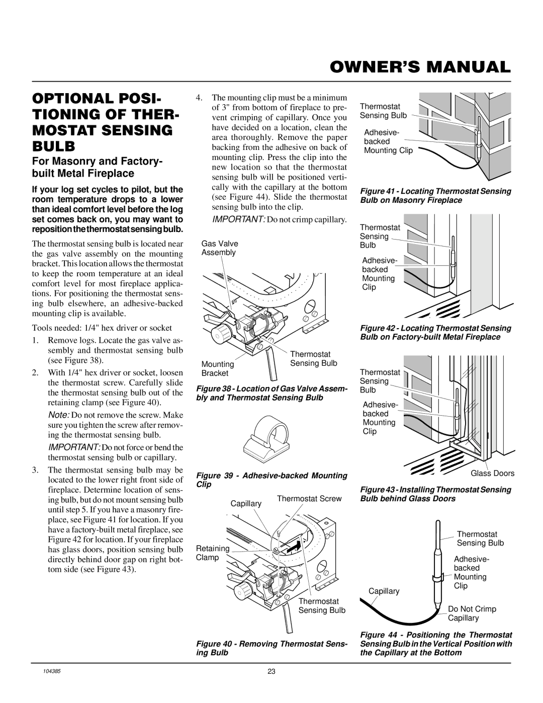 Desa CCL3930NT(A) Optional POSI- Tioning of THER- Mostat Sensing Bulb, For Masonry and Factory- built Metal Fireplace 