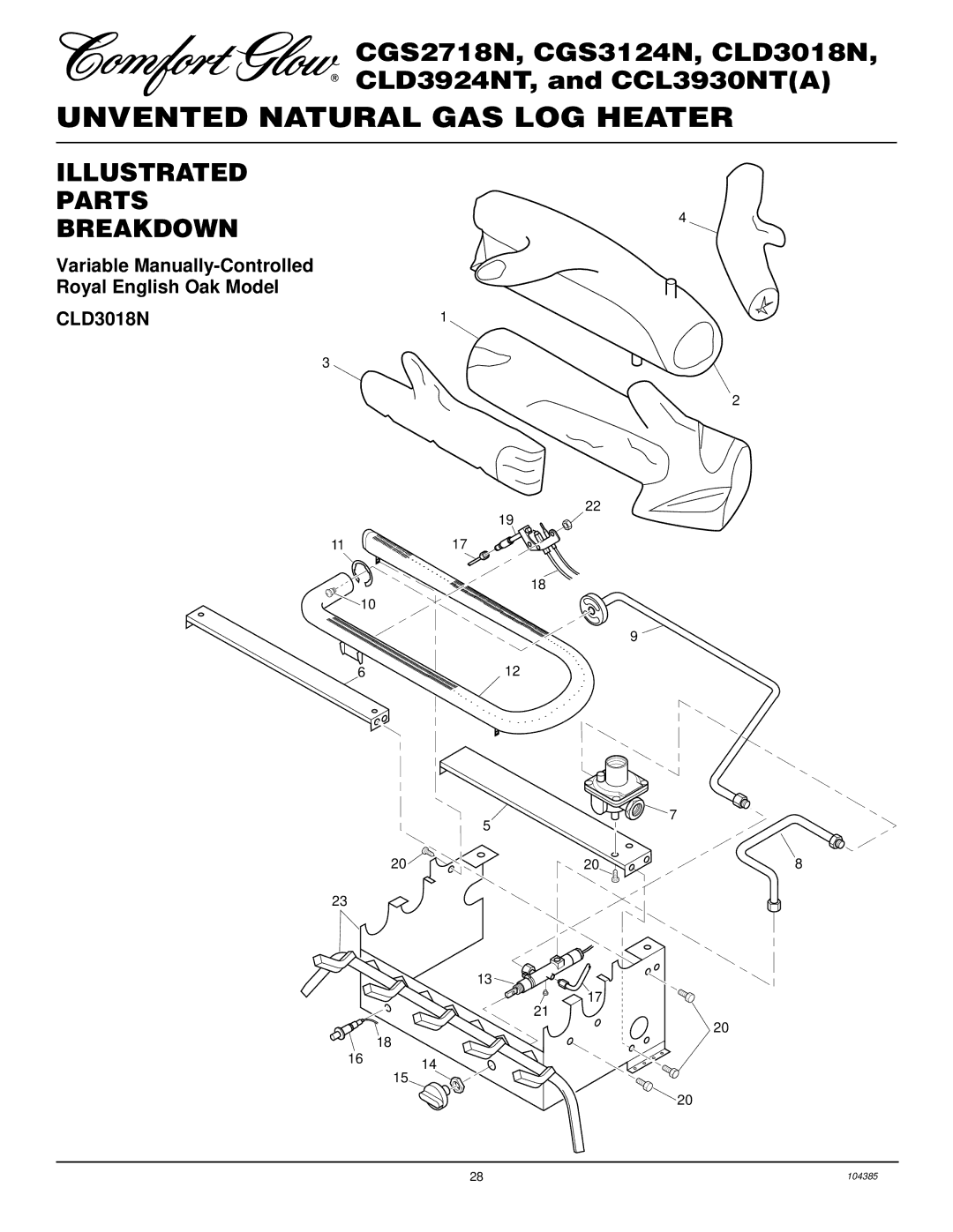 Desa CLD3924NT, CLD3018N, CCL3930NT(A) installation manual Unvented Natural GAS LOG Heater 