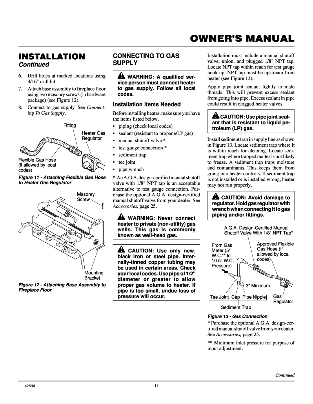 Desa CCL3930NT(A), CLD3018N, CLD3924NT installation manual Connecting To Gas Supply, Installation, Continued 