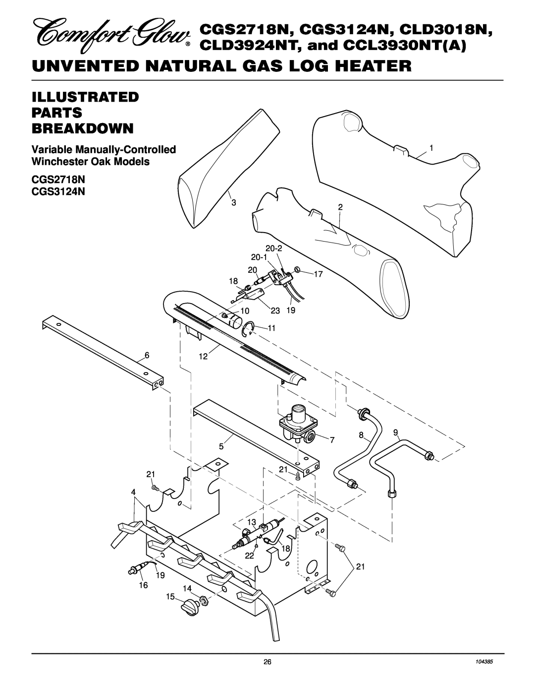 Desa CCL3930NT(A) Illustrated Parts Breakdown, Variable Manually-ControlledWinchester Oak Models, CGS2718N CGS3124N 