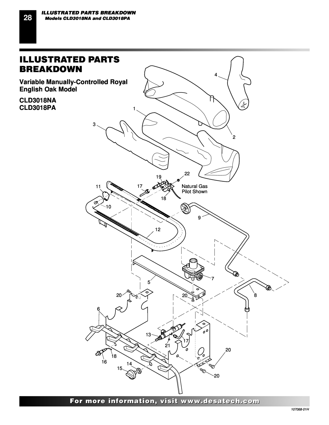 Desa CLD3018PT, CLD3018NT CLD3018NA CLD3018PA, Illustrated Parts Breakdown, Models CLD3018NA and CLD3018PA, 107068-01H 