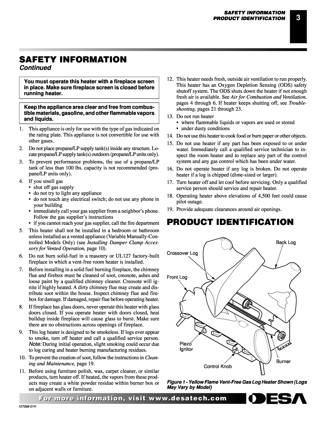 Desa SGS3124P, CLD3018PT, CLD3018NT, SGS3124N installation manual Product Identification, Continued, Safety Information 