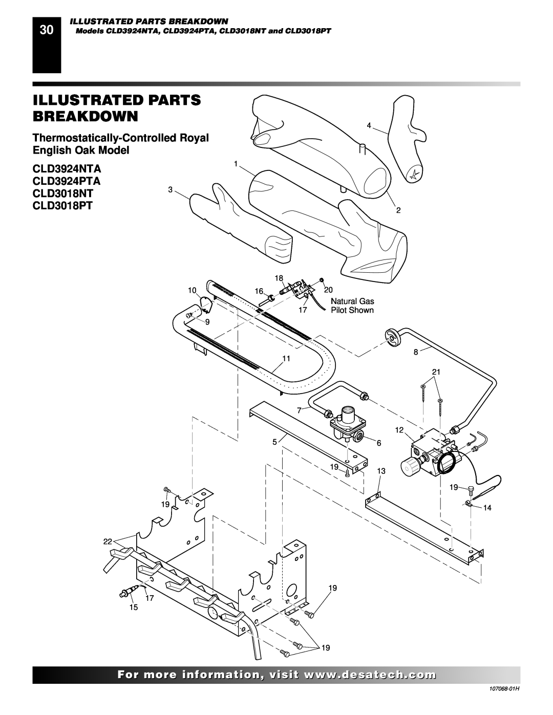 Desa SGS3124N, SGS3124P installation manual CLD3924NTA CLD3924PTA, CLD3018NT3 CLD3018PT, Illustrated Parts Breakdown 