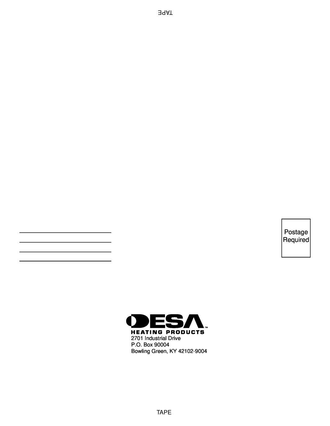 Desa SGS3124N, CLD3018PT, CLD3018NT, SGS3124P installation manual Postage Required, Tape 