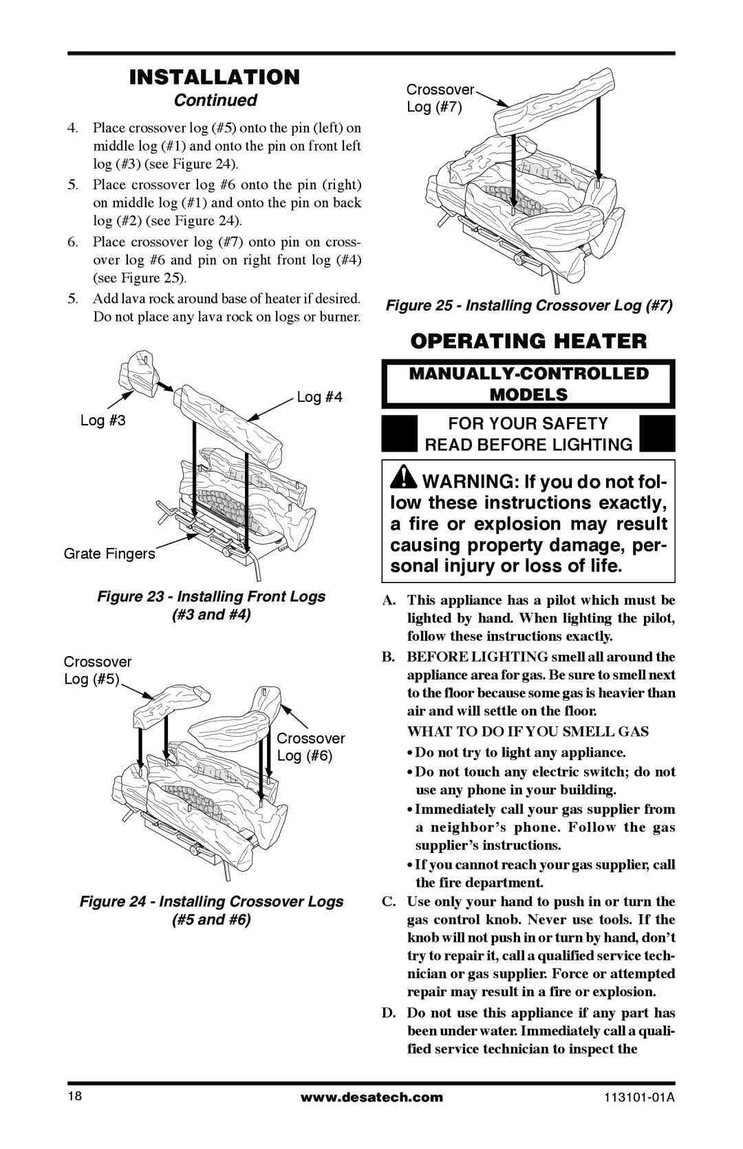 Desa CGS2718NA, CLD3924NTB, CLD3018PTA, SGS3124NA, CGS3124PA, CGS2718PA Operating Heater, What to do if YOU Smell GAS 