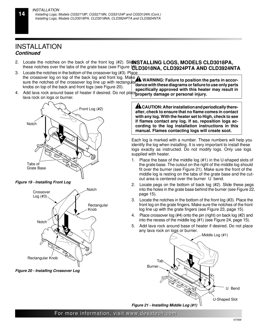 Desa CLD3018NA 24, CLD3924PTA, CLD3924NTA installation manual Fit over the burner see . Make sure the front 