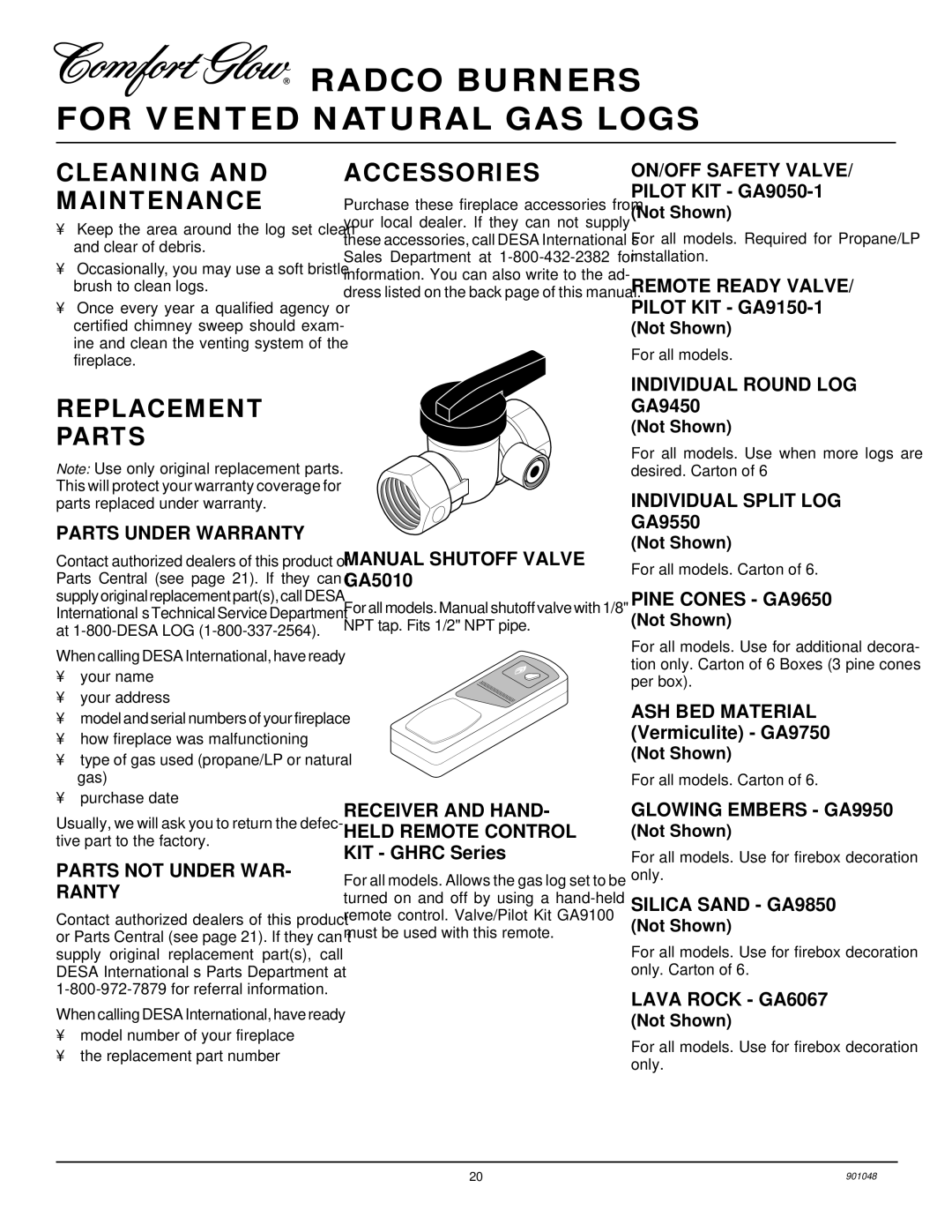 Desa and CVDR30, CPVSR18, CVDR24, CVSR18, CVSR24, CPVSR24, CVDR18 Cleaning and Maintenance, Accessories, Replacement Parts 