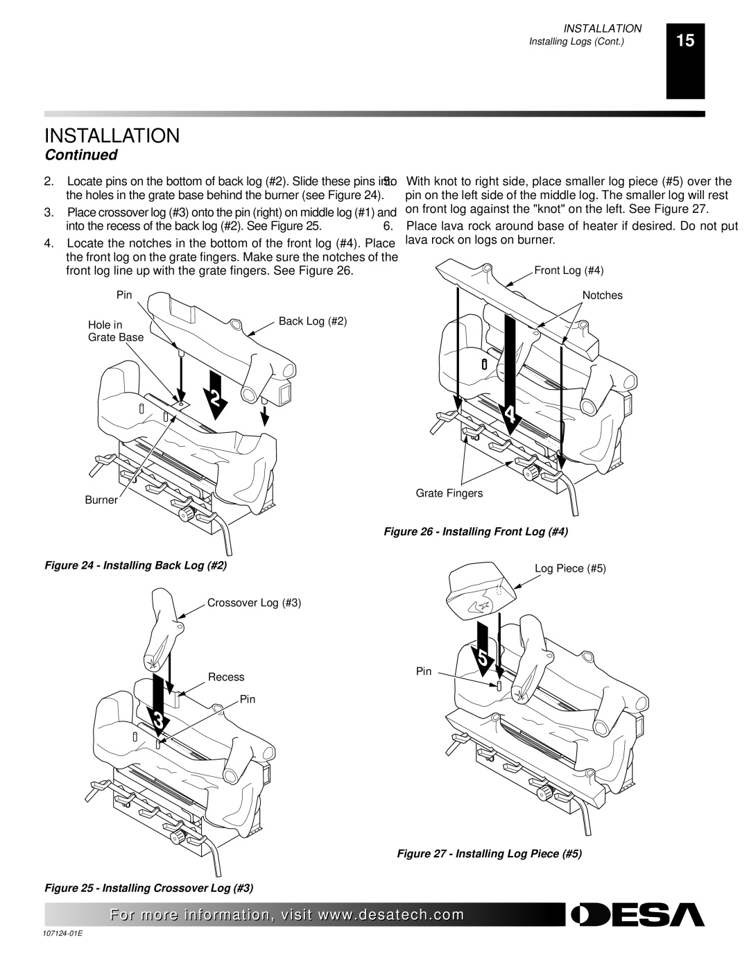 Desa CRL2718P, CRL3124P, CGD3018PT, CCL3930PTA, CCL3924PT, CGD3930PT, CCL3018PT, CGD3924PT Installing Front Log #4 