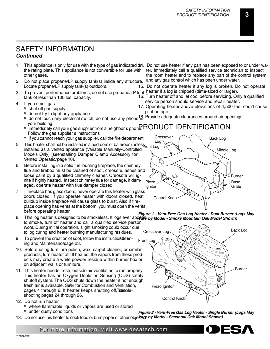 Desa CRL2718P, CRL3124P, CGD3018PT, CCL3930PTA, CCL3924PT, CGD3930PT, CCL3018PT, CGD3924PT Product Identification 