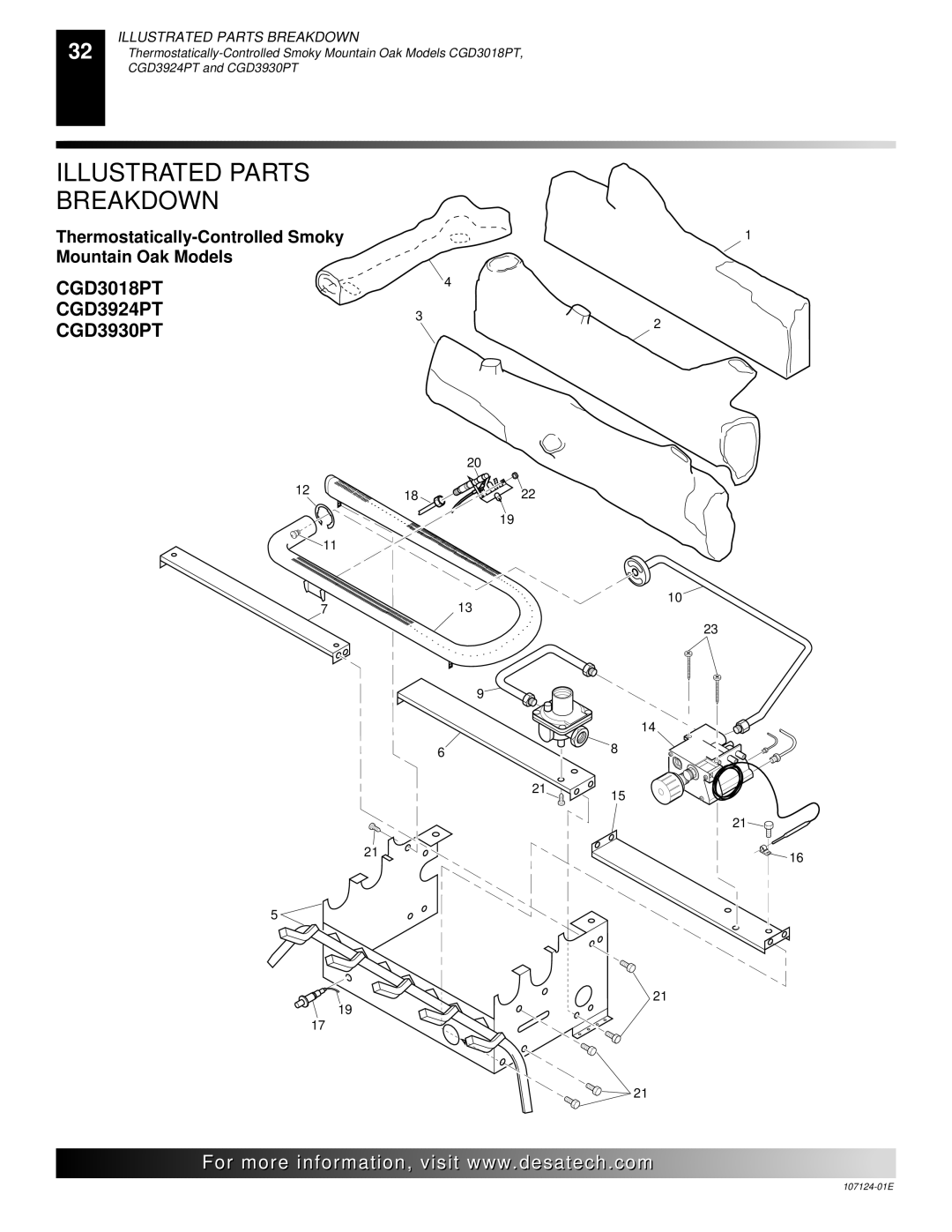 Desa CRL2718P, CRL3124P, CCL3018P CGD3018PT CGD3924PT CGD3930PT, Thermostatically-Controlled Smoky Mountain Oak Models 