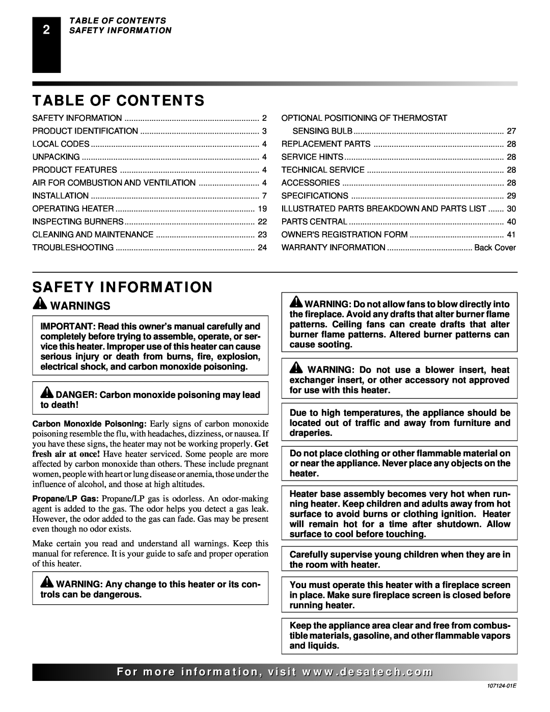Desa CCL3018P, CRL2718P, CRL3124P, CGD3924P, CGD3018PT, CCL3930PTA, CCL3924PT Table Of Contents, Safety Information, Warnings 