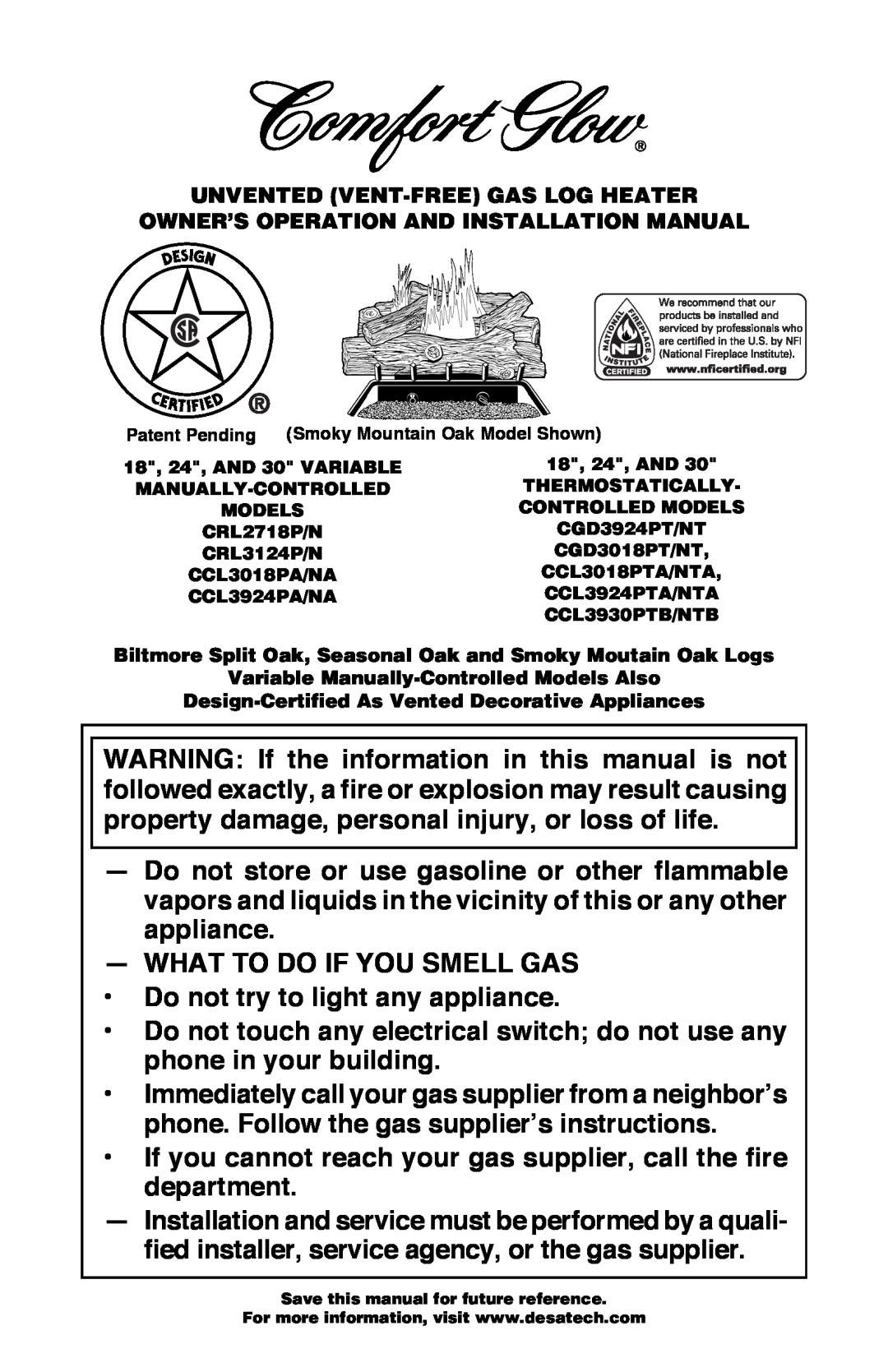 Desa CRL3124P/N, CRL2718P/N, CGD3018PT/NT, CGD3924PT/NT installation manual What To Do If You Smell Gas 