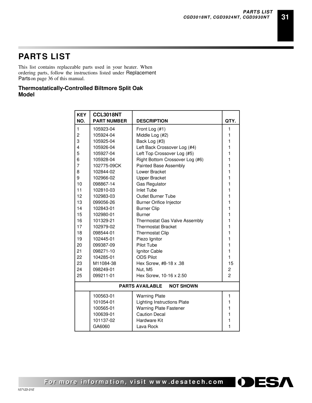 Desa CRL3124N, CRL2718N, CGD3924NT, CGD3018NT, CCL3924N installation manual CCL3018NT 