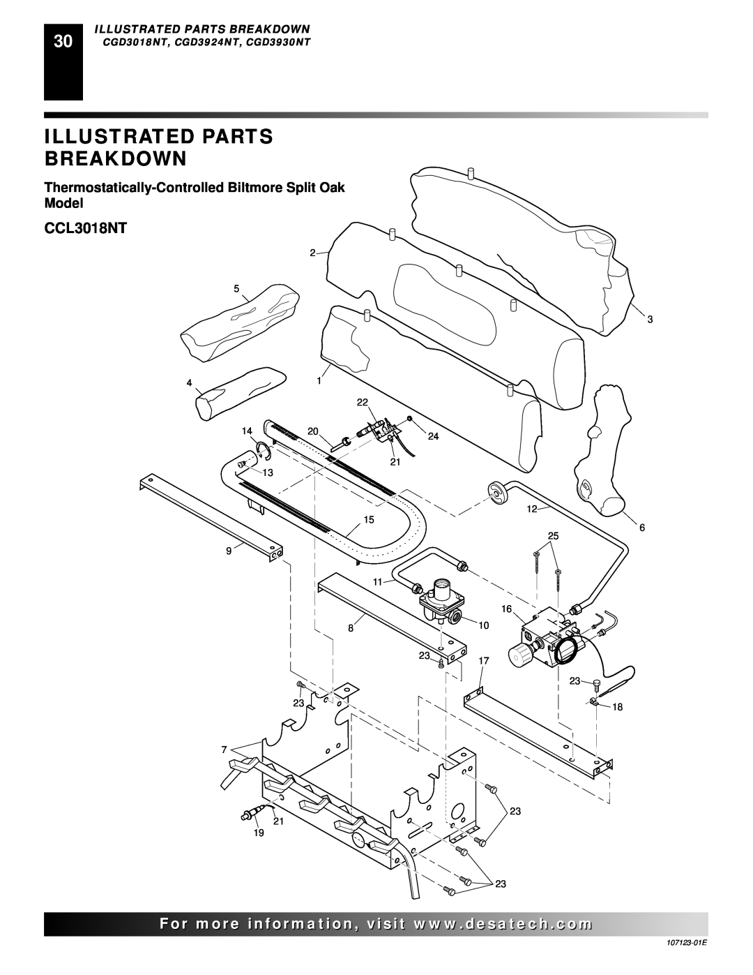 Desa CCL3018NT, CRL3124N, CRL2718N Illustrated Parts Breakdown, Thermostatically-ControlledBiltmore Split Oak, Model 