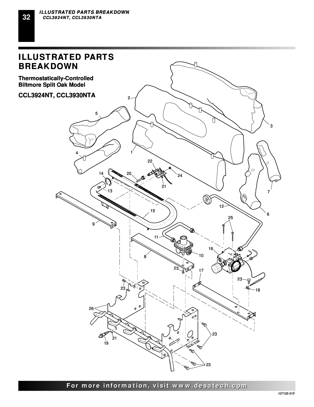 Desa CGD3924NT Illustrated Parts Breakdown, Thermostatically-Controlled, Biltmore Split Oak Model, CCL3924NT, CCL3930NTA 