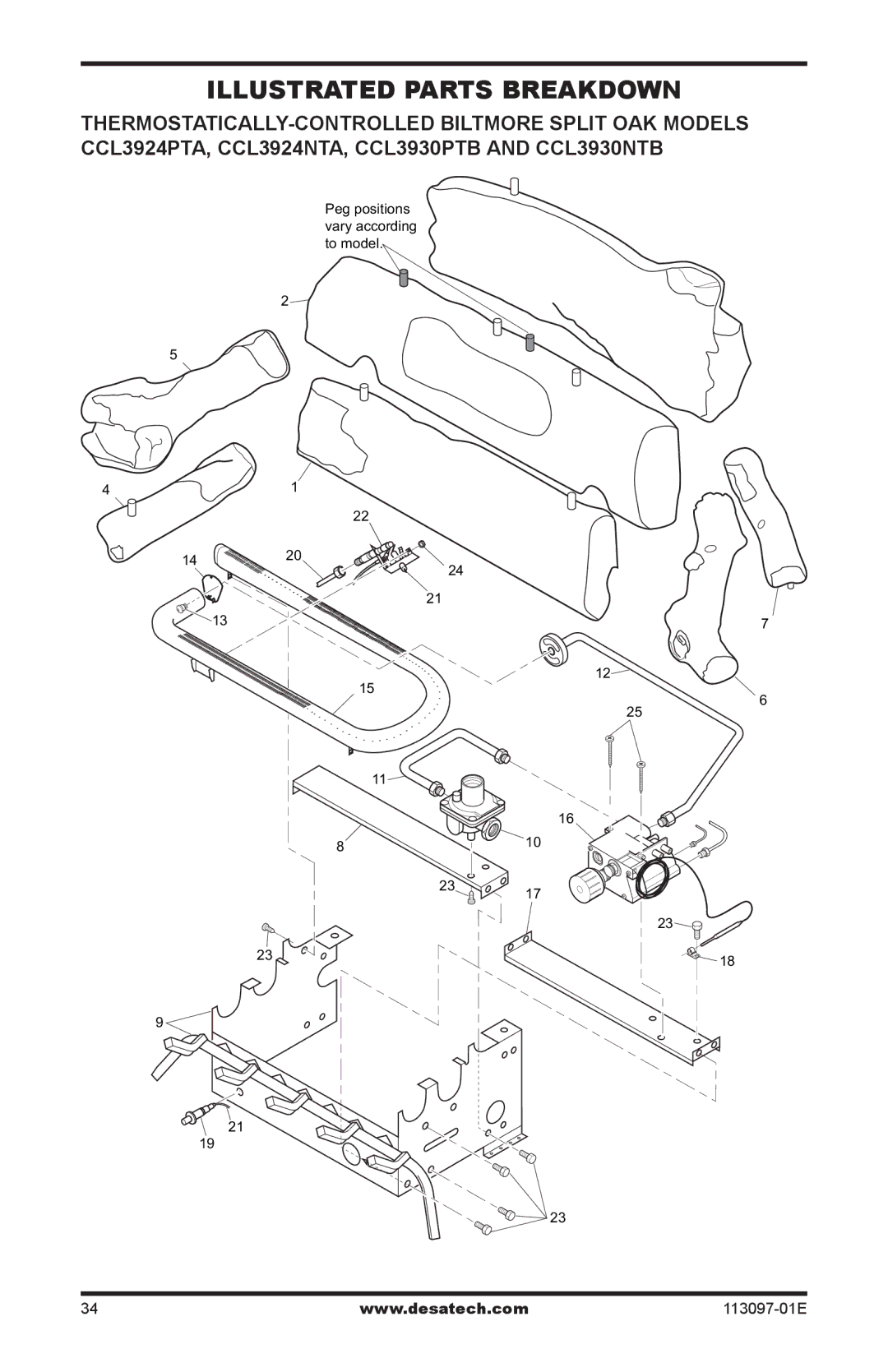 Desa RL2718PA/NA, CRL3124PA/NA, CCL3018PA/NA, CCL3930PTB/NTB, CCL3924PTA/NTA Peg positions vary according to model 