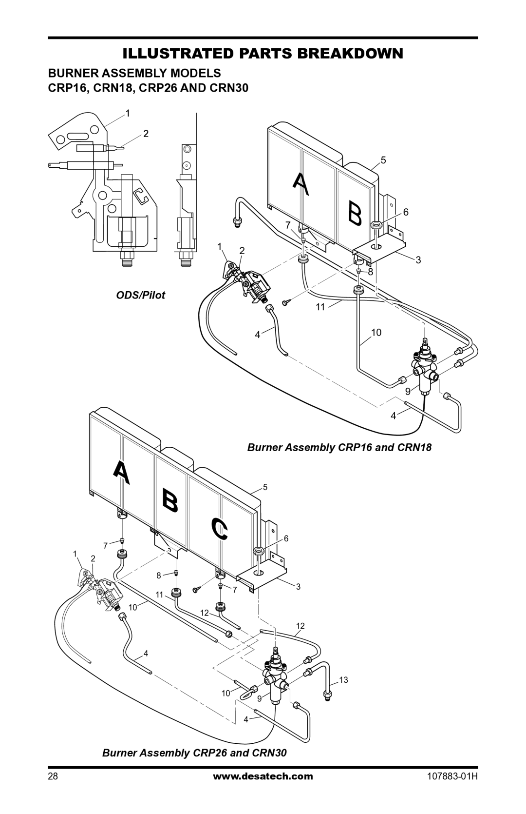 Desa installation manual Burner Assembly Models CRP16, CRN18, CRP26 and CRN30 