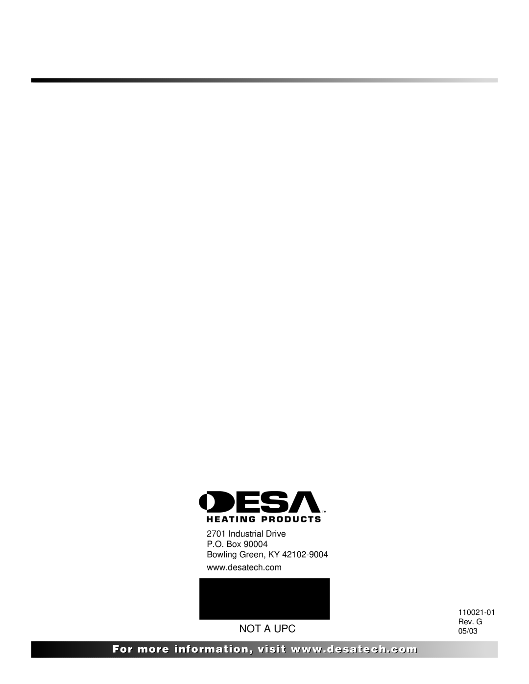 Desa CSG3930PR, CSG3930NR installation manual Not a UPC 