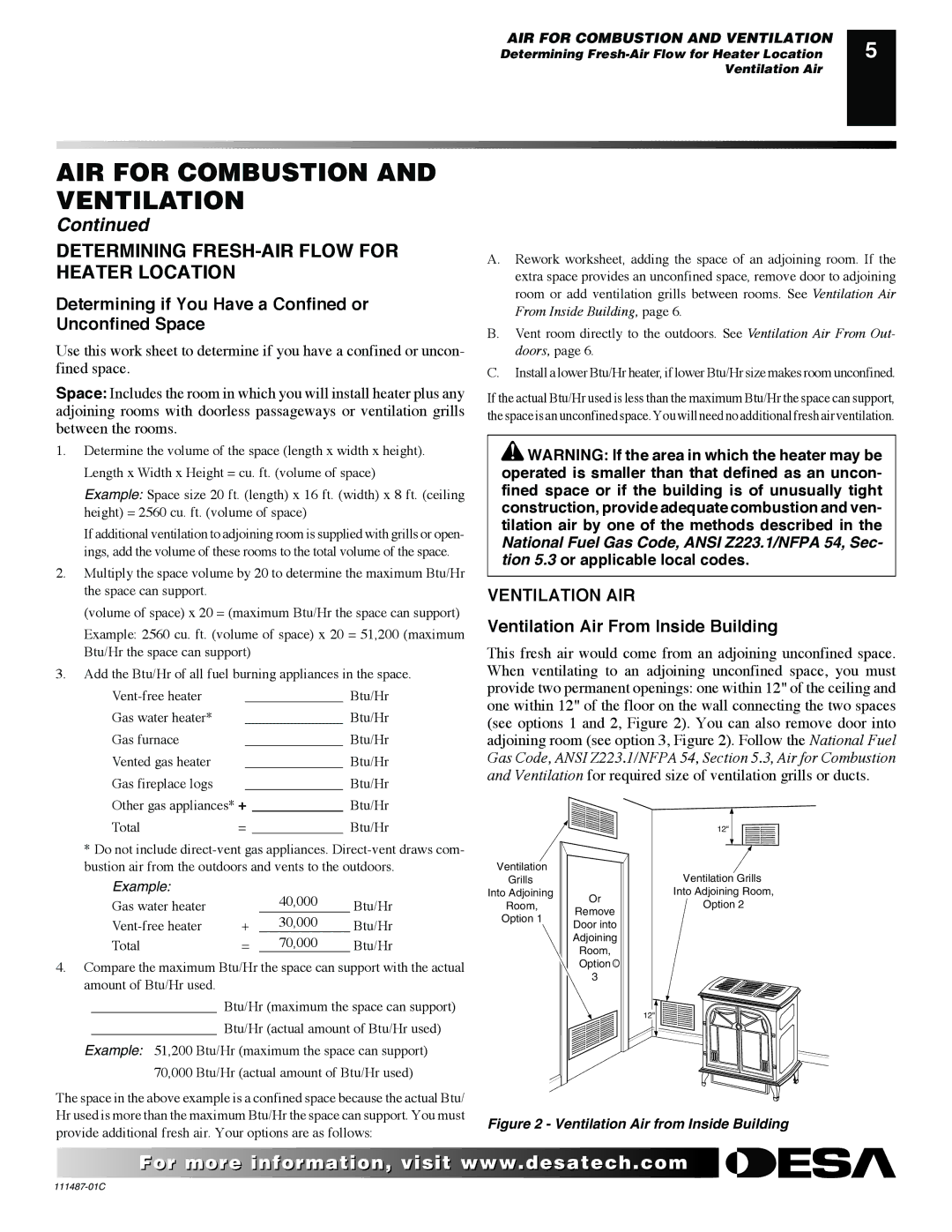 Desa CSPBPT CSPINT Determining FRESH-AIR Flow for Heater Location, Determining if You Have a Confined or Unconfined Space 