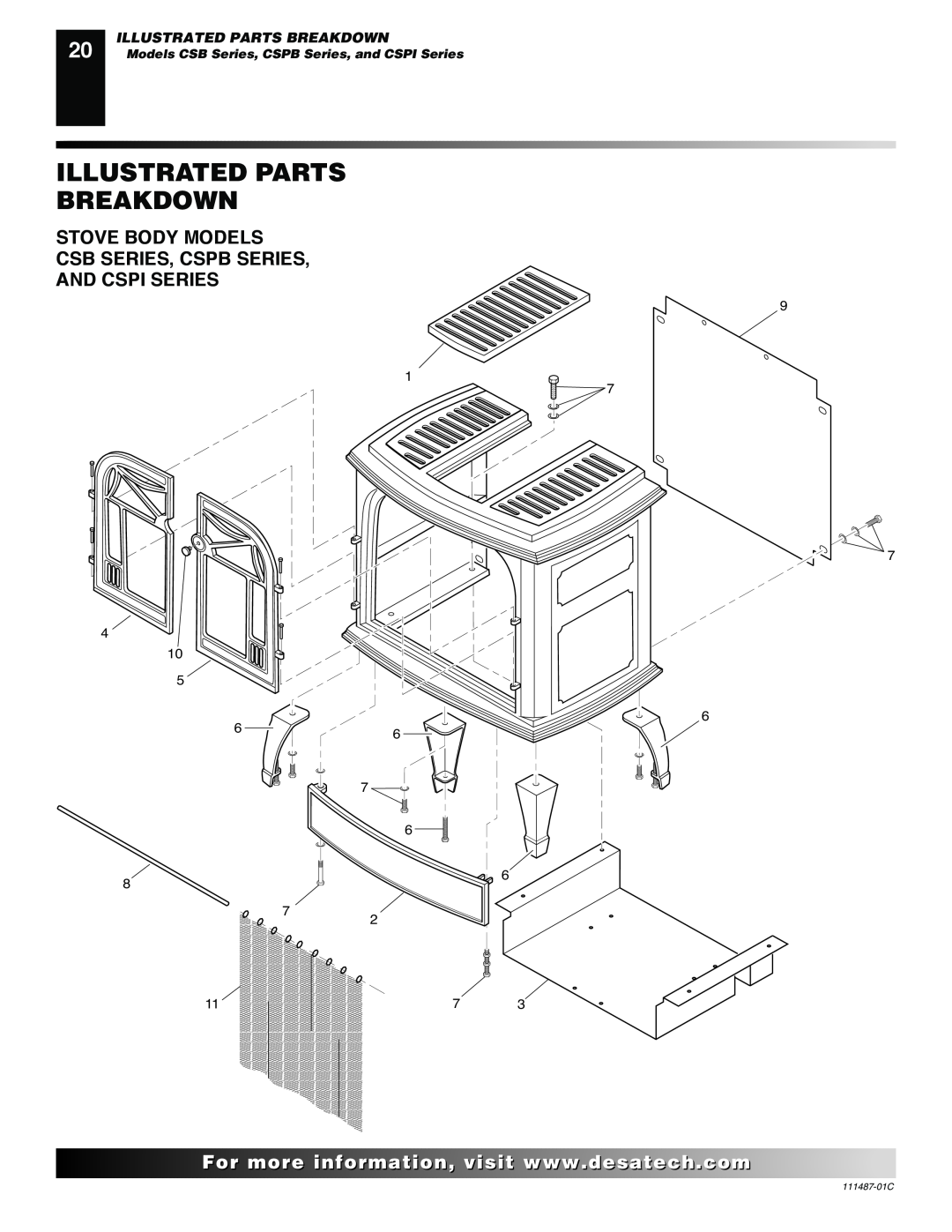 Desa CSPIPT, CSBNT Illustrated Parts Breakdown, For..com, Models CSB Series, CSPB Series, and CSPI Series, 111487-01C 