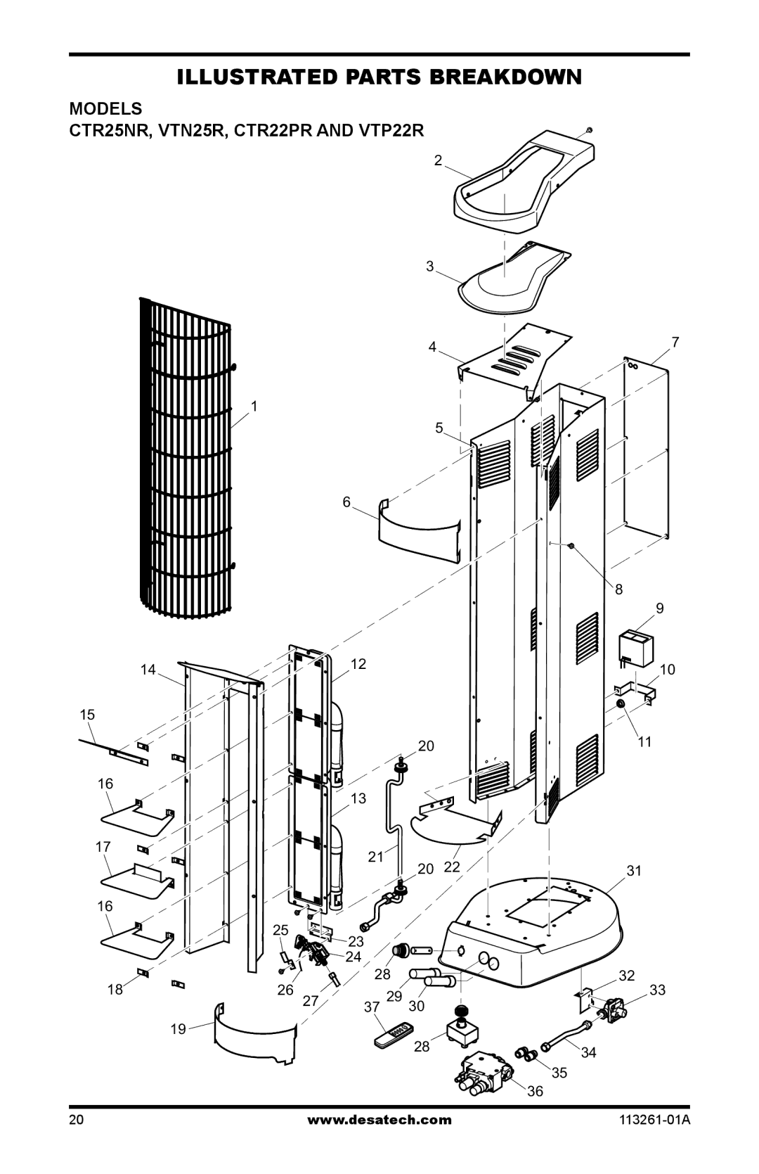 Desa VTN25R, VTP22R installation manual Illustrated Parts Breakdown, Models CTR25NR, VTN25R, CTR22PR and VTP22R 