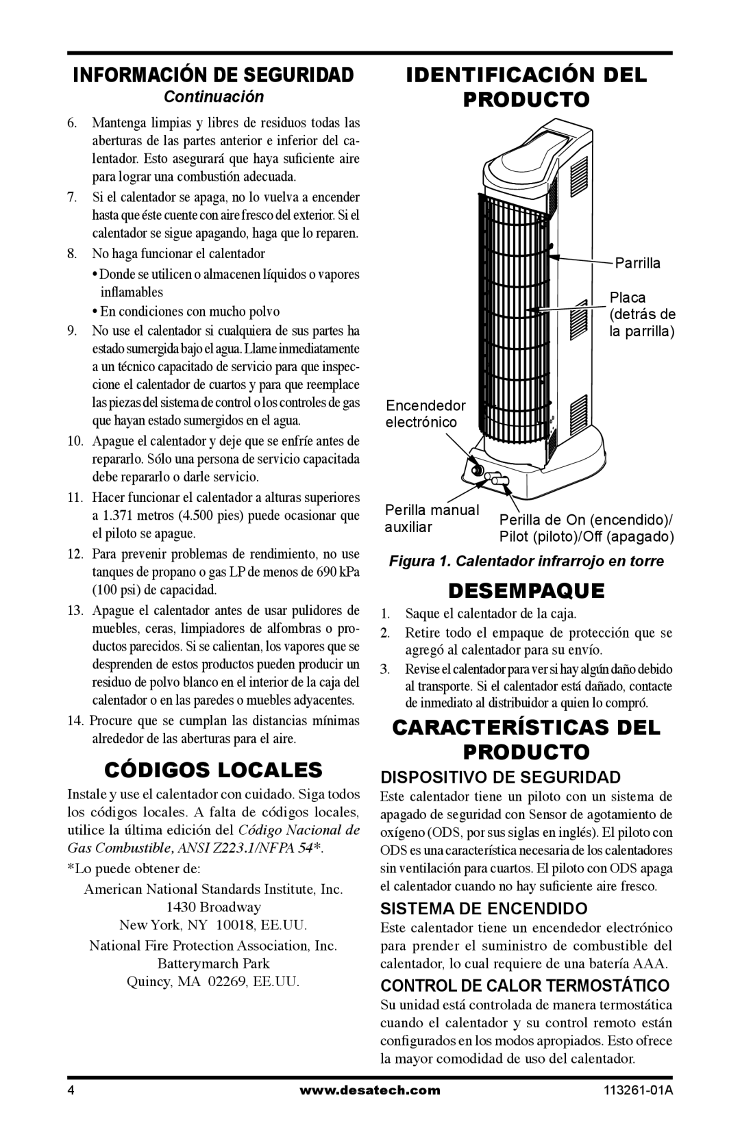 Desa CTR25NR, CTR22PR Códigos Locales, Identificación DEL Producto, Desempaque, Características DEL Producto 