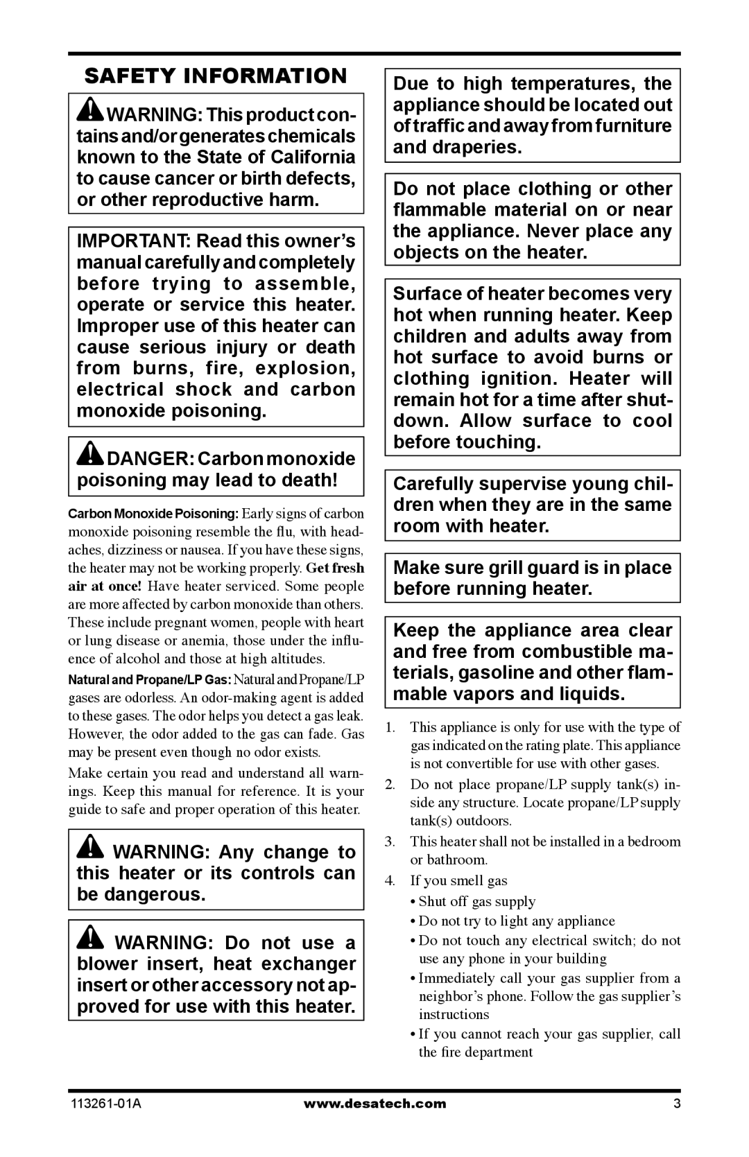 Desa CTR22PR, CTR25NR, VTN25R, VTP22R installation manual Safety Information 