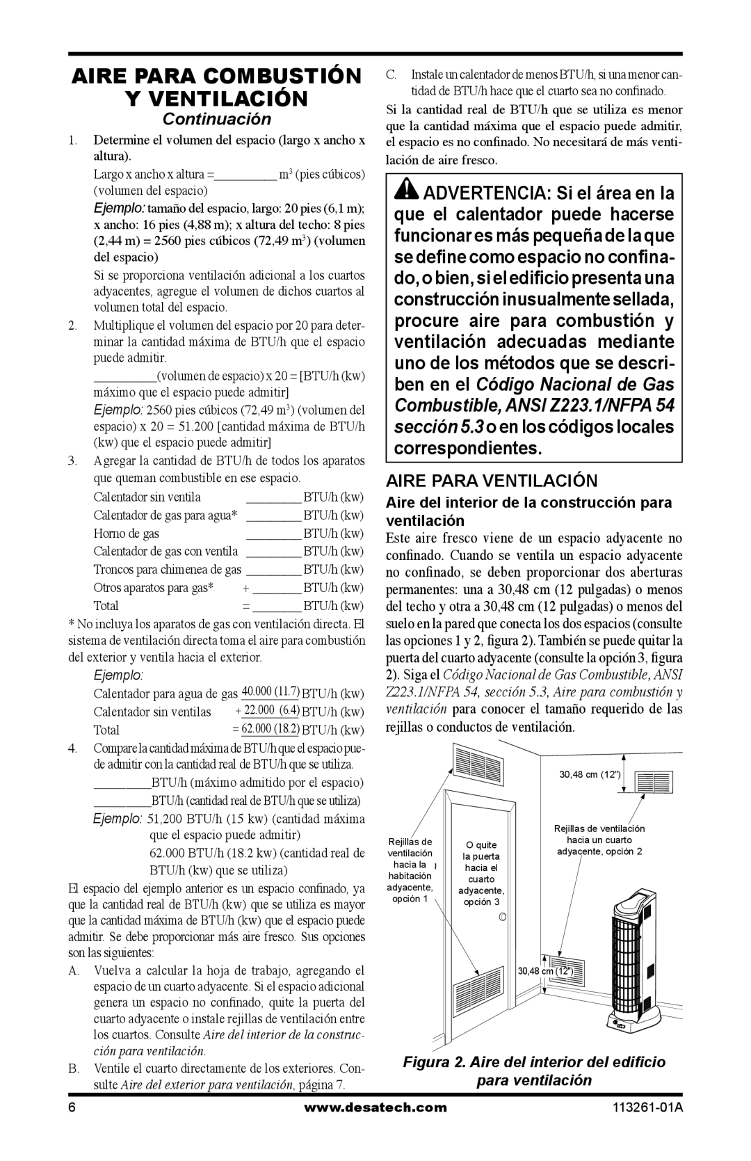 Desa CTR22PR, CTR25NR, VTN25R, VTP22R Aire Para Ventilación, Aire del interior de la construcción para ventilación 