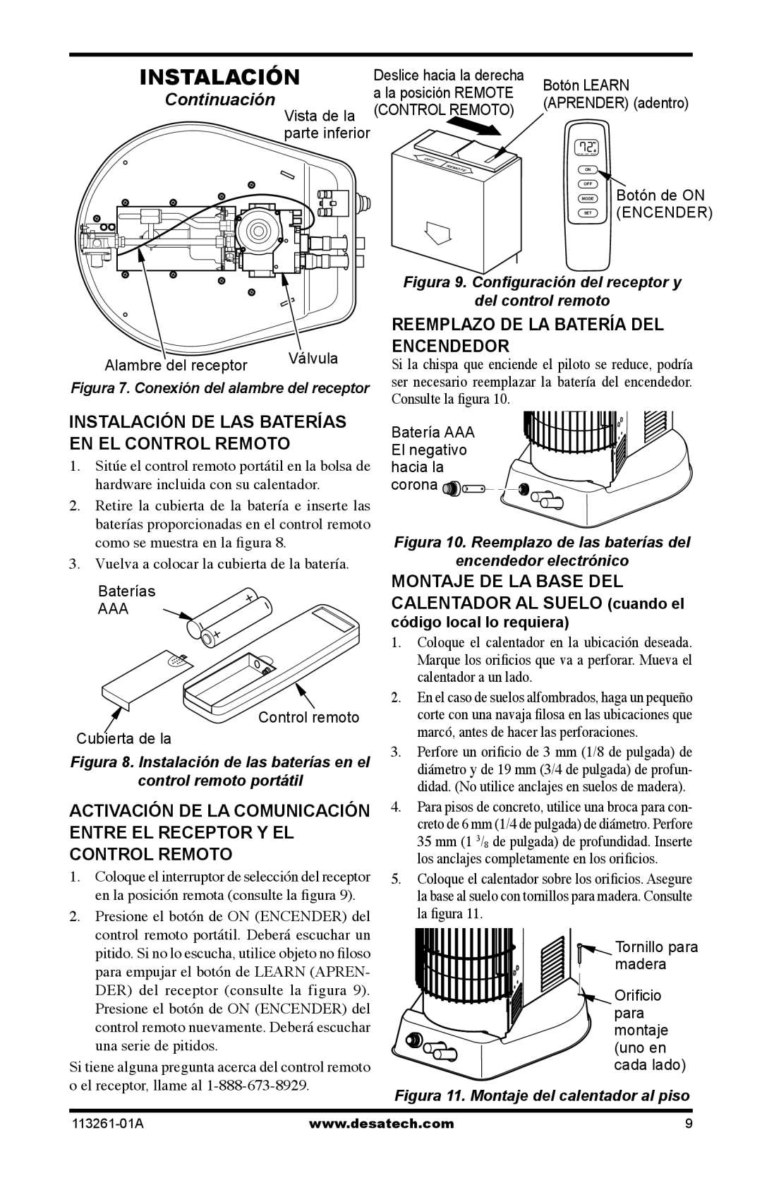 Desa CTR22PR, CTR25NR Reemplazo DE LA Batería DEL Encendedor, Instalación DE LAS Baterías EN EL Control Remoto 