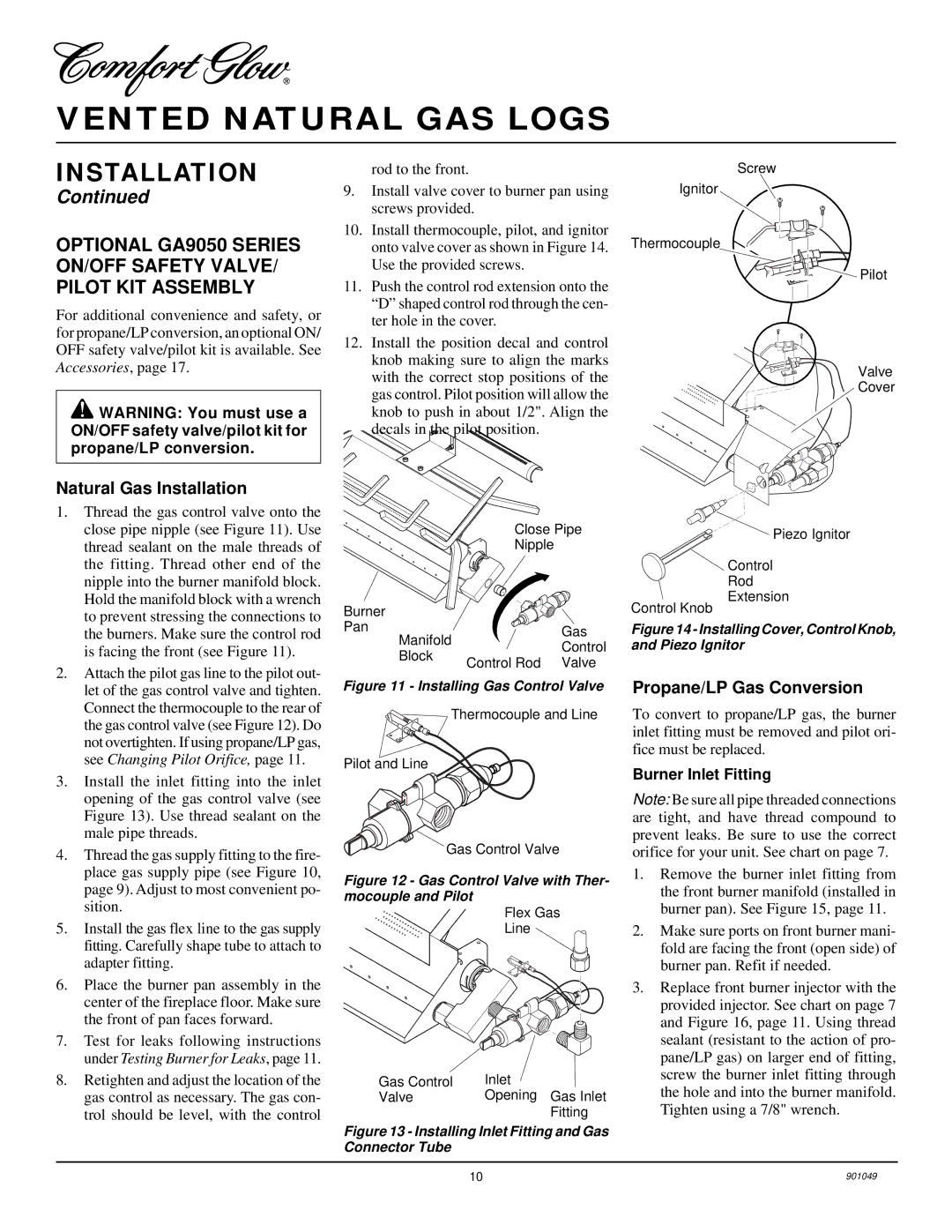 Desa CVTR24, CVTR18 installation manual Natural Gas Installation, Propane/LP Gas Conversion, Burner Inlet Fitting 