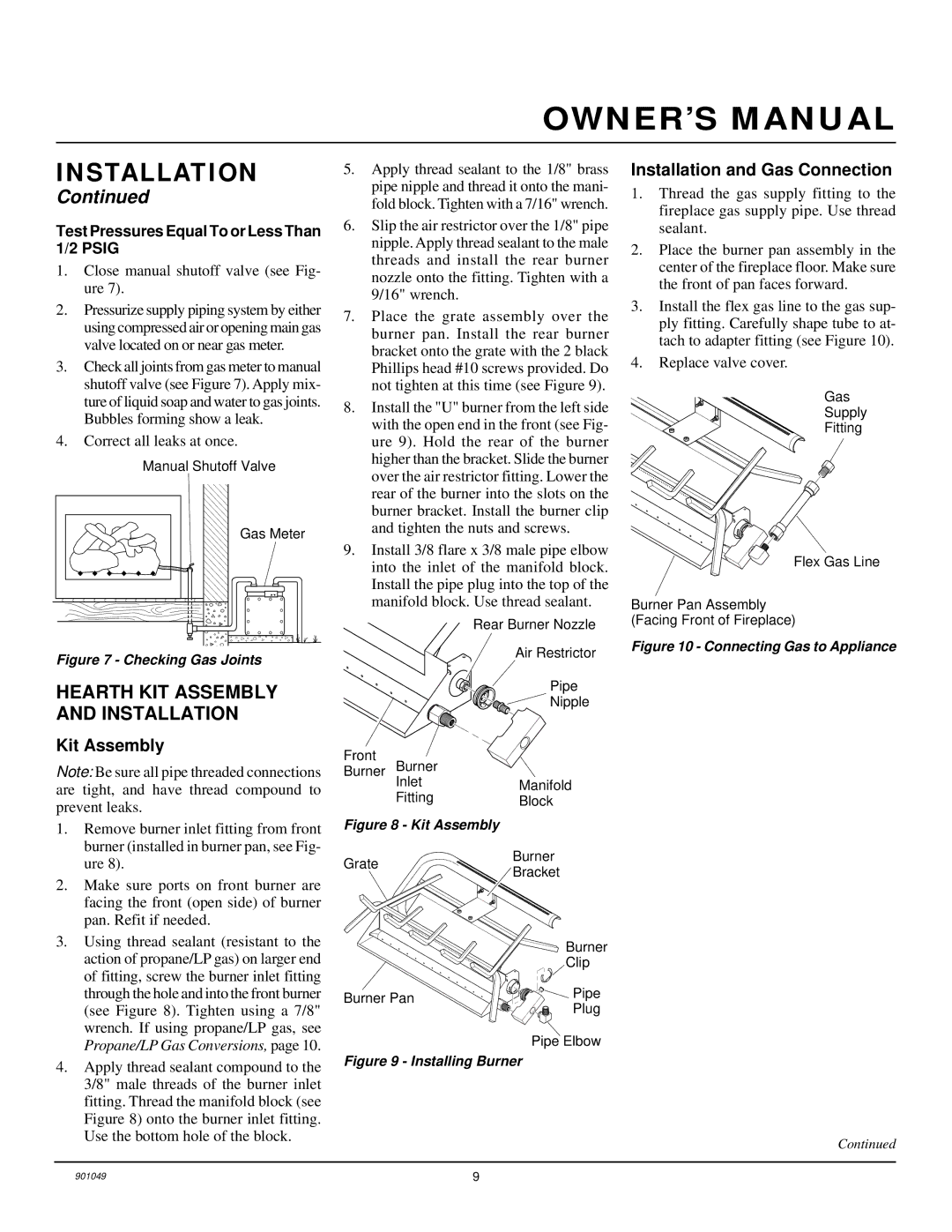 Desa CVTR18, CVTR24 installation manual Hearth KIT Assembly and Installation, Kit Assembly, Installation and Gas Connection 