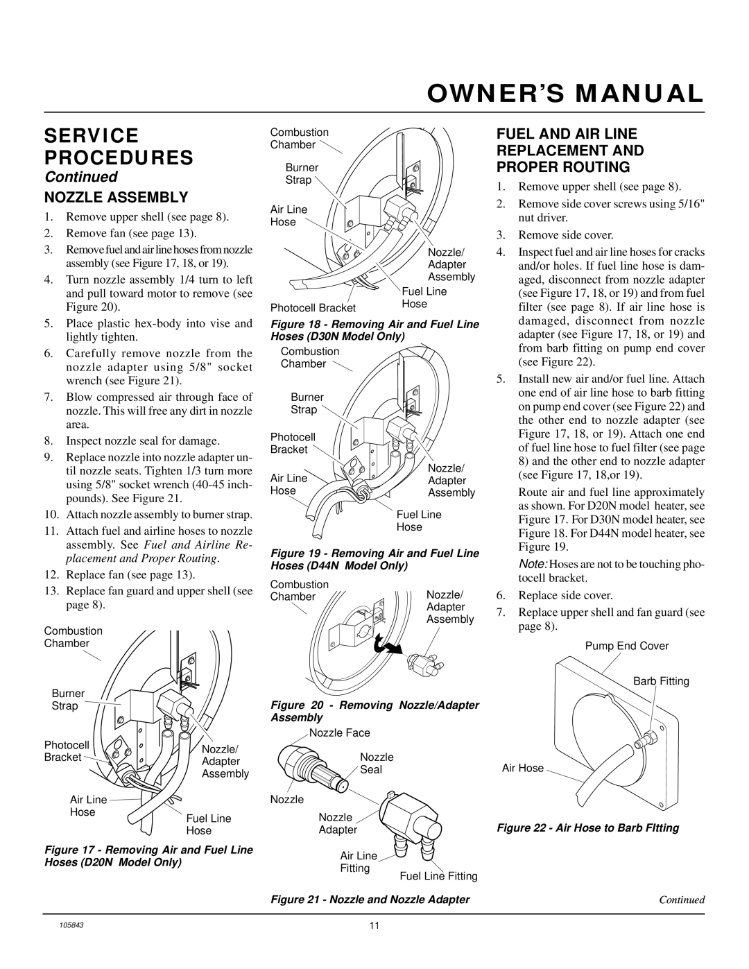 Desa D30N, D20N, D44N owner manual Nozzle Assembly, Fuel and AIR Line Replacement Proper Routing 