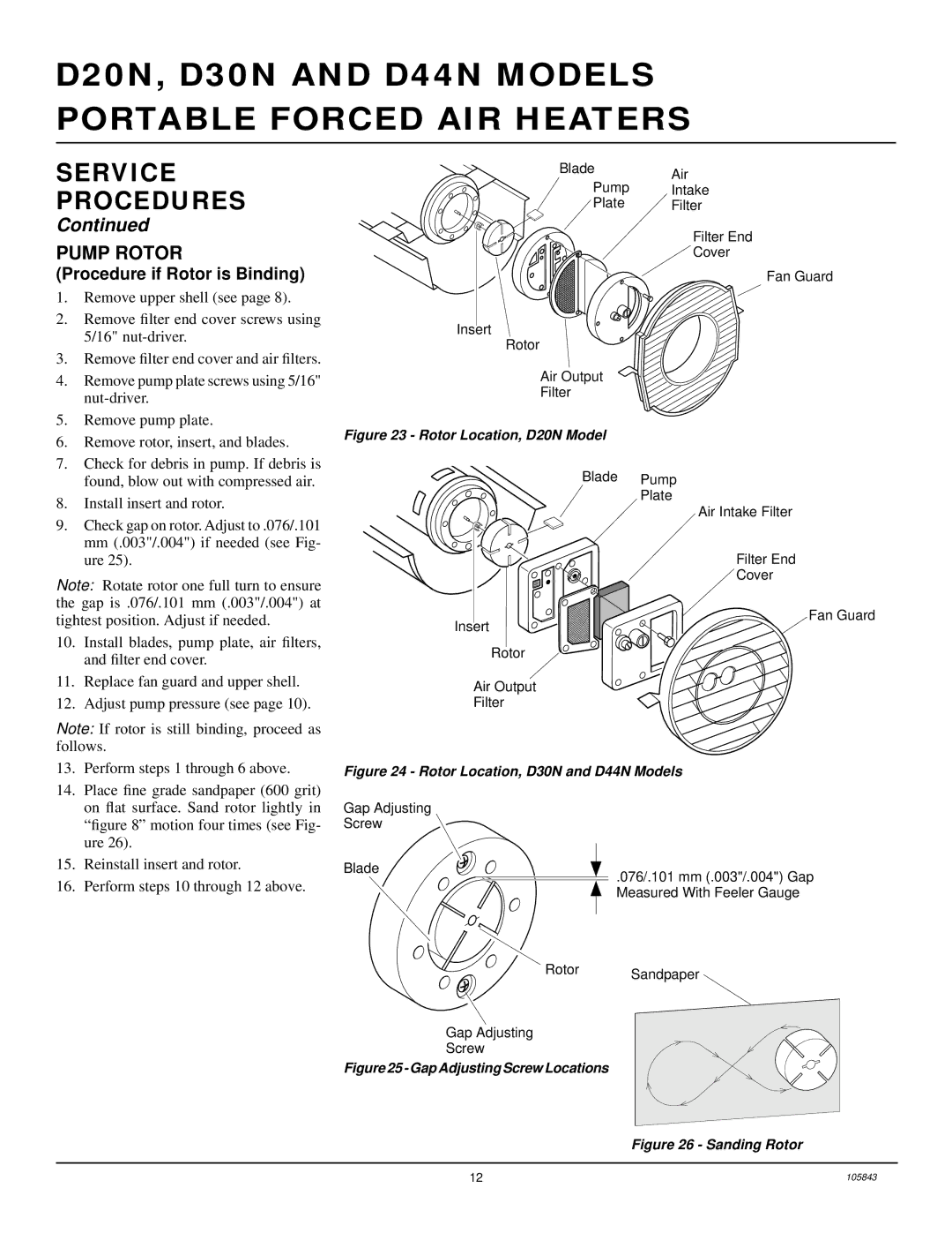 Desa D20N, D44N, D30N owner manual Pump Rotor, Procedure if Rotor is Binding 