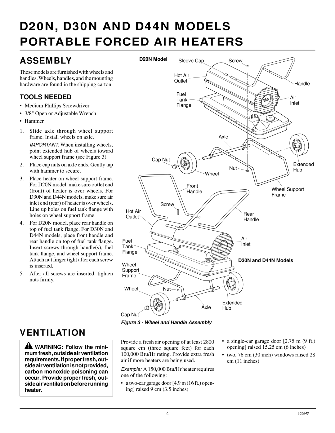 Desa D44N, D20N, D30N owner manual Assembly, Ventilation, Tools Needed 