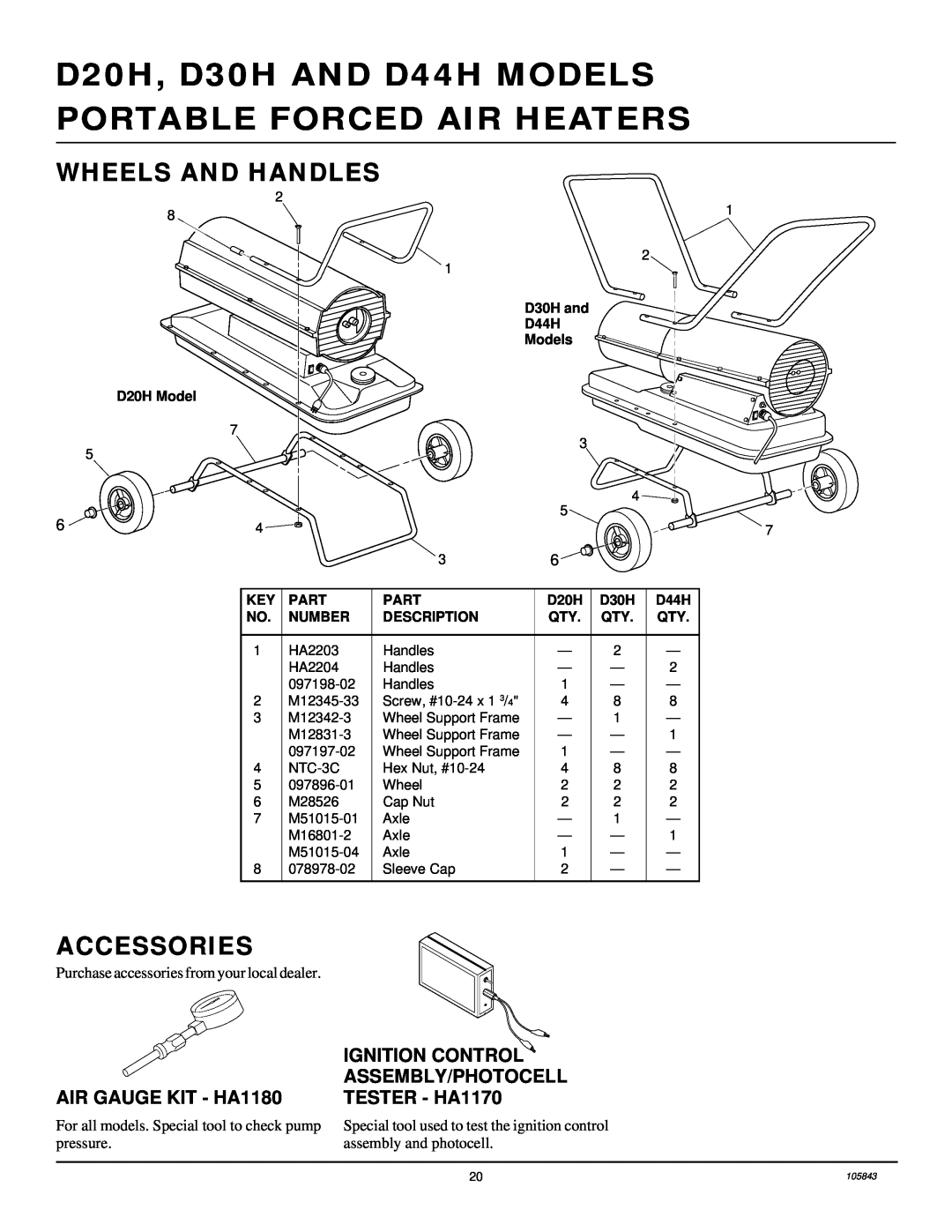 Desa D20H, D44H, D30H owner manual Wheels And Handles, Accessories, AIR GAUGE KIT - HA1180 