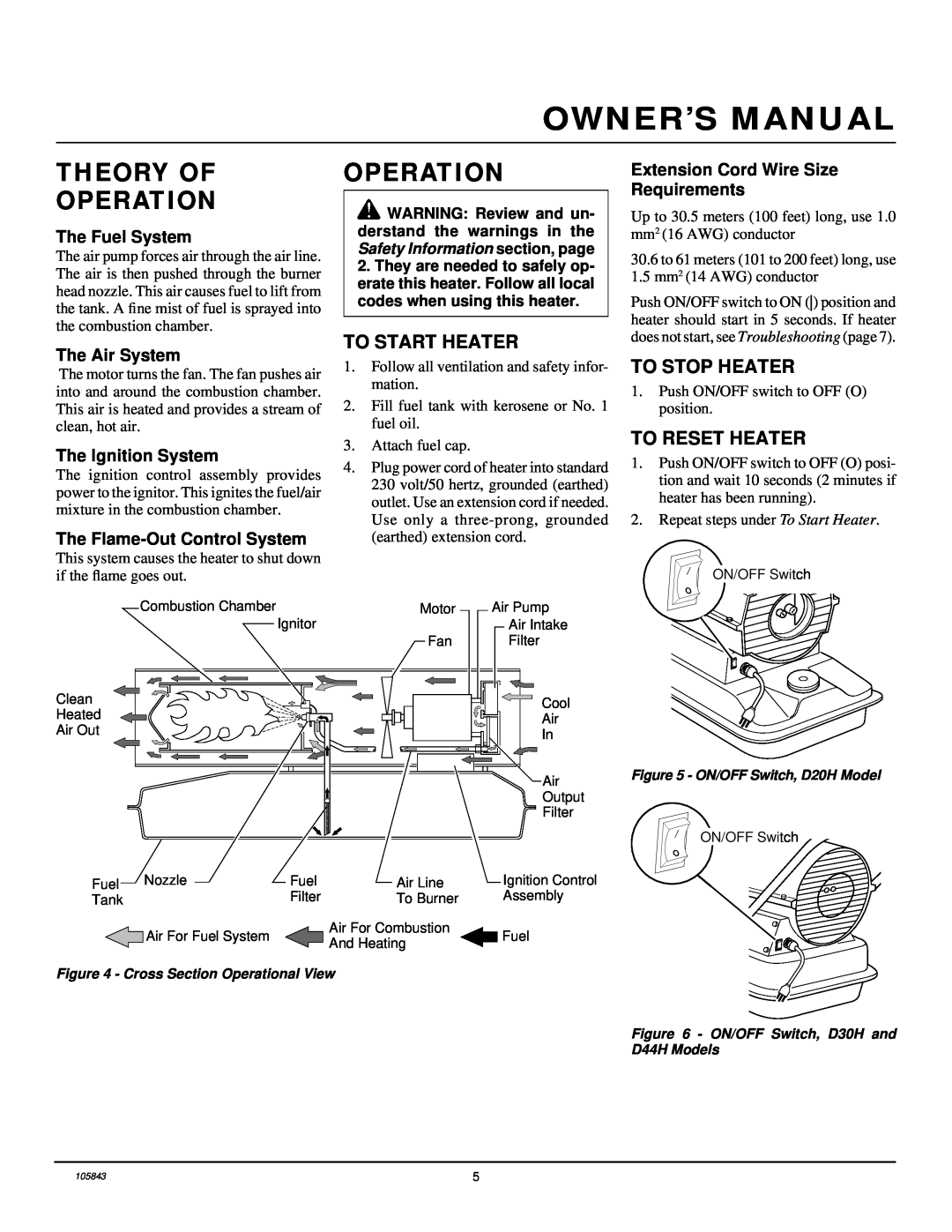 Desa D20H, D44H, D30H owner manual Theory Of Operation, To Start Heater, To Stop Heater, To Reset Heater 
