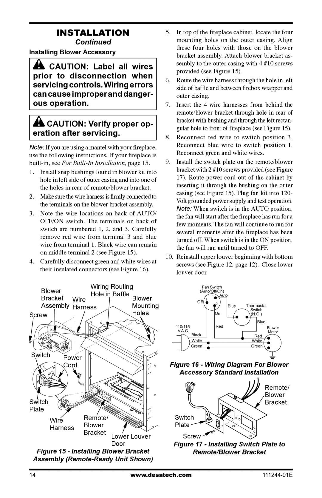 Desa DCFTNA installation manual Installing Blower Accessory, Door 