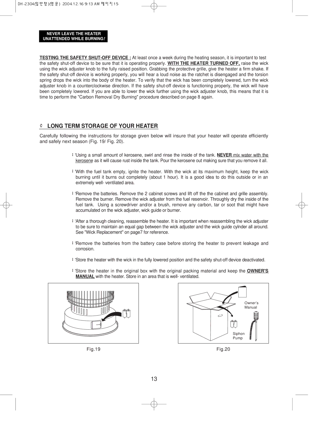 Desa DH2304 owner manual ¢ Long Term Storage of Your Heater 