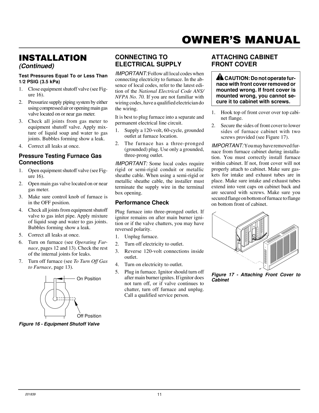 Desa DNV40PB, DNV25PB installation manual Pressure Testing Furnace Gas Connections, Performance Check 