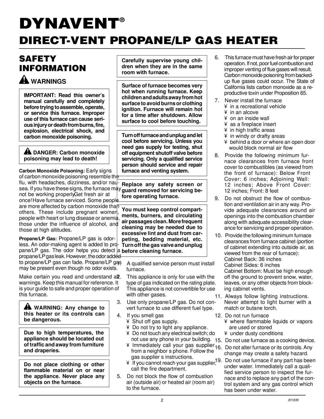 Desa DNV25PB, DNV40PB installation manual Dynavent, Safety Information 