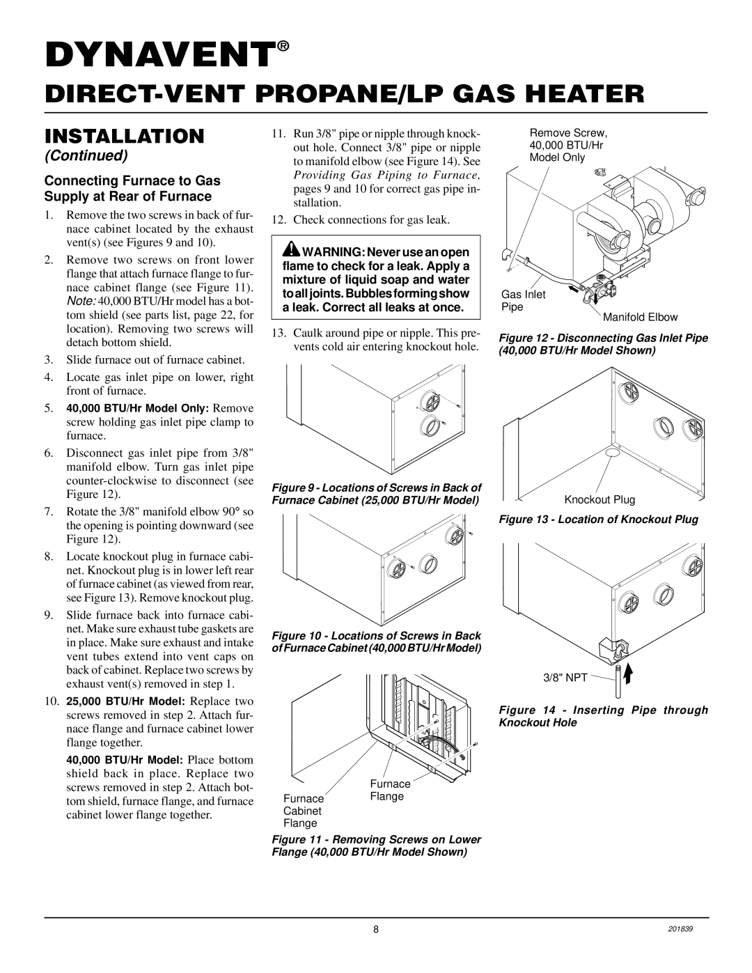 Desa DNV25PB, DNV40PB installation manual Connecting Furnace to Gas Supply at Rear of Furnace 