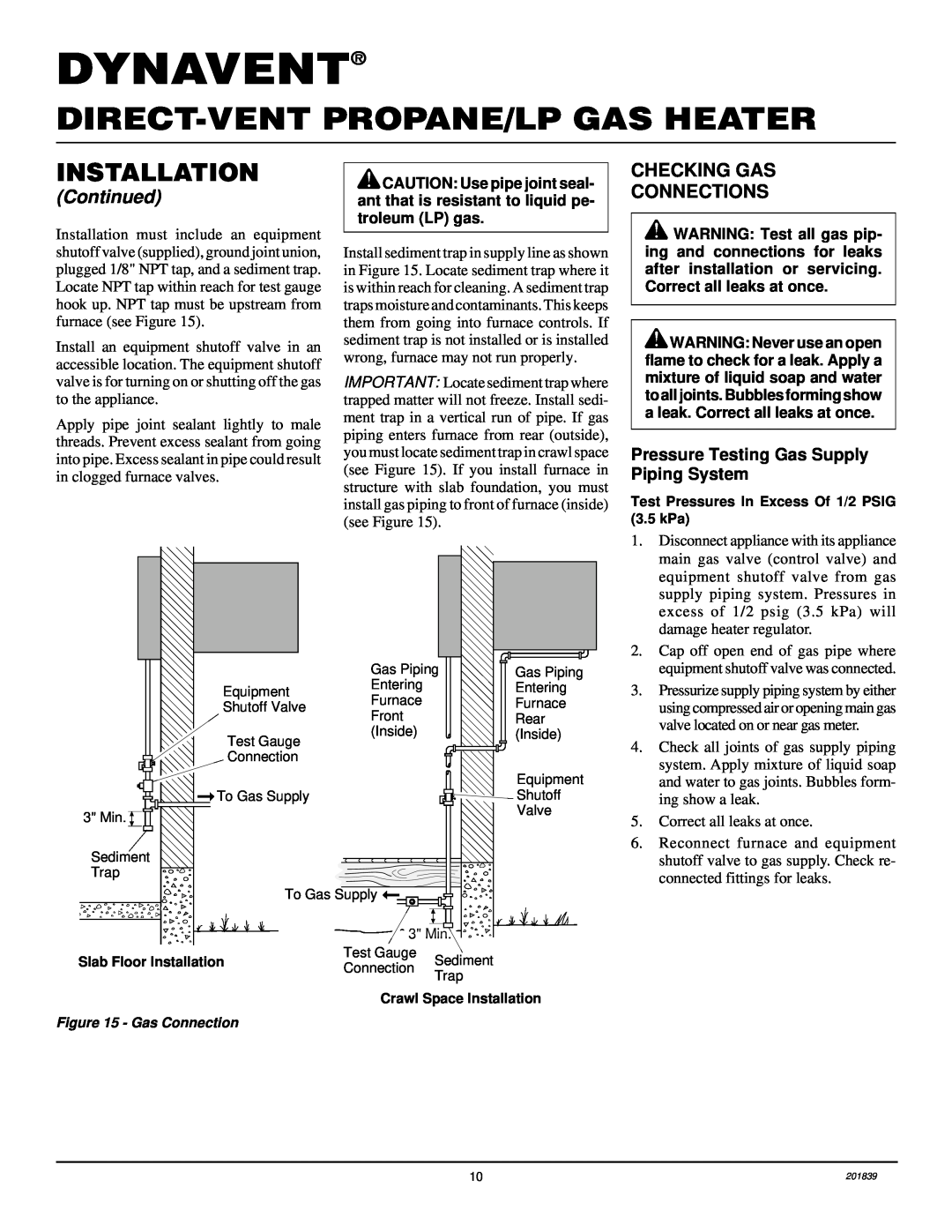 Desa DNV25PB, DNV40PB installation manual Dynavent, Direct-Ventpropane/Lp Gas Heater, Installation, Continued 